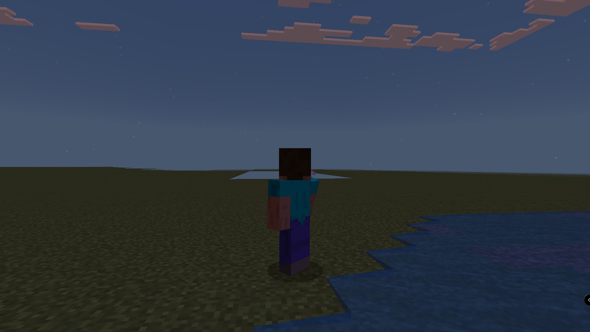 Star's FPS Counter Texture Pack Screenshot 2 Player character standing in a flat world at night near a water pool