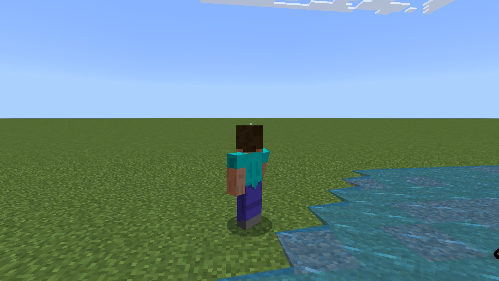 Star's FPS Counter Texture Pack Screenshot 3 Minecraft character standing on a flat grass world next to a water puddle