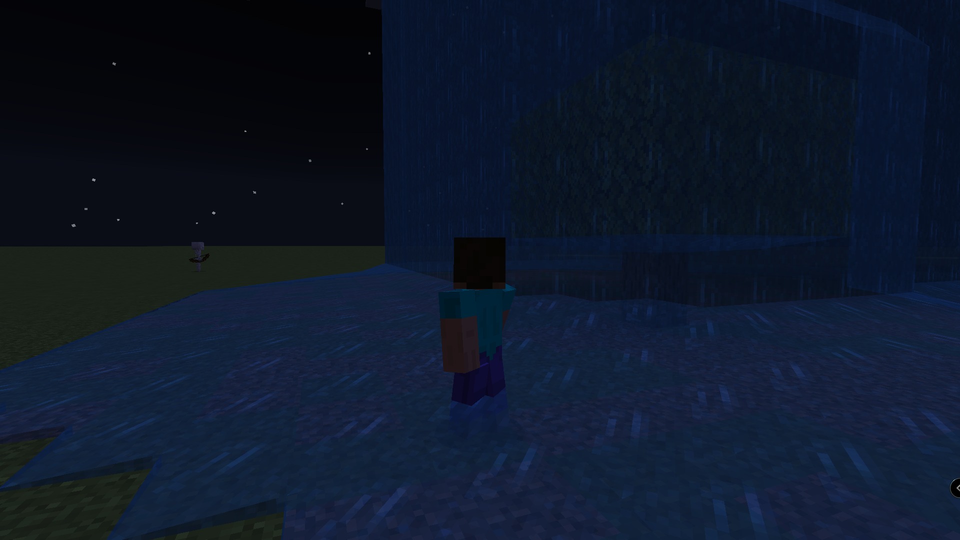 Star's FPS Counter Texture Pack Screenshot 5 Minecraft character standing in water under a dark starry night sky
