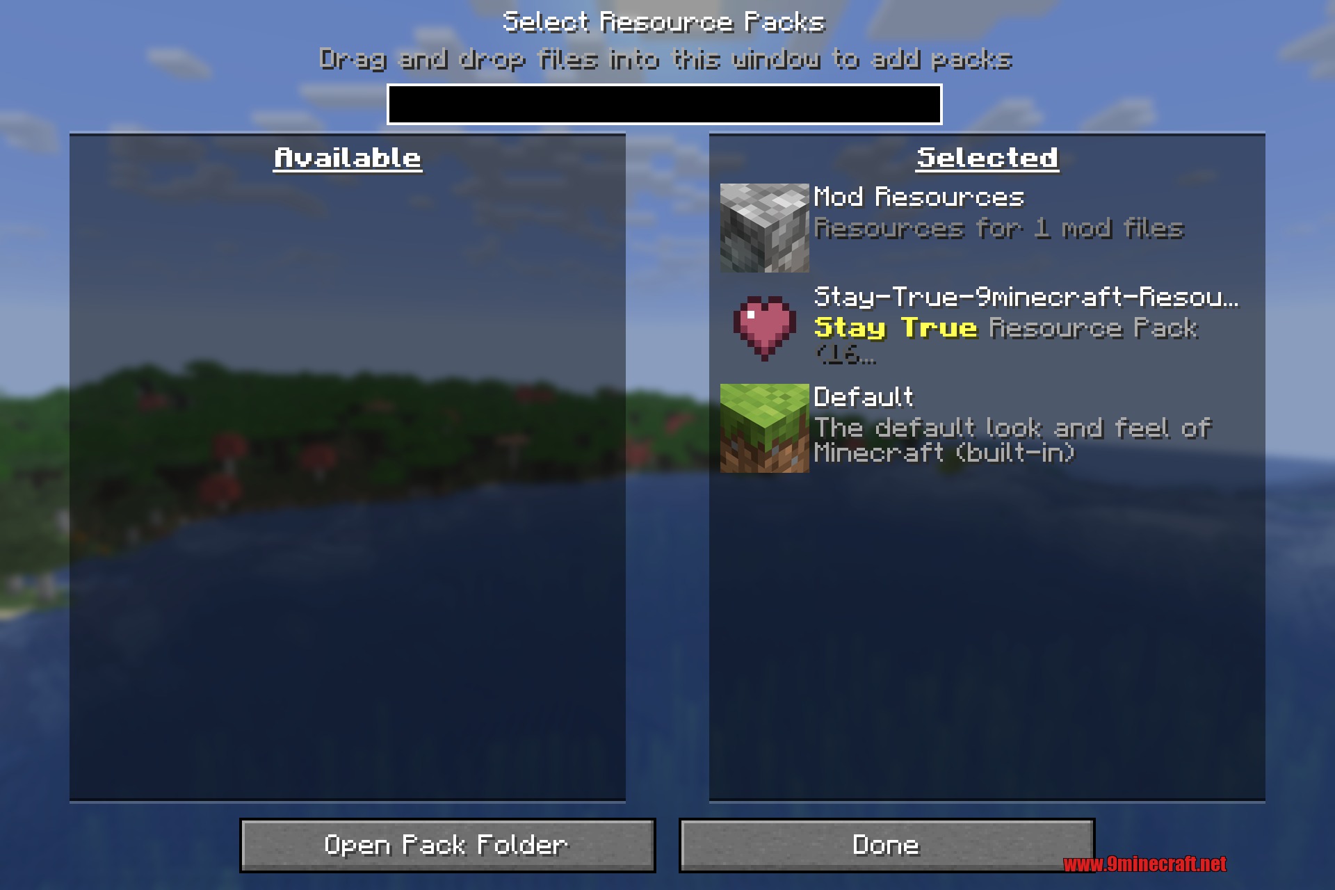 Stay True 9minecraft Resource Pack Screenshot 1 Selecting the Stay True resource pack in the Minecraft settings menu