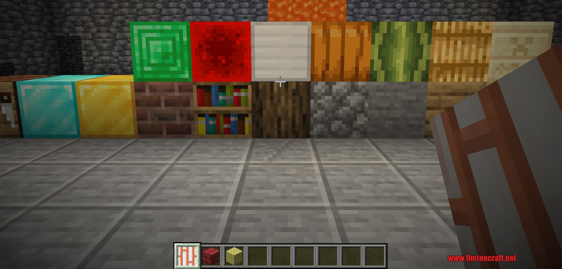 Stay True 9minecraft Resource Pack Screenshot 2 Displaying various blocks with updated textures against a dark stone wall