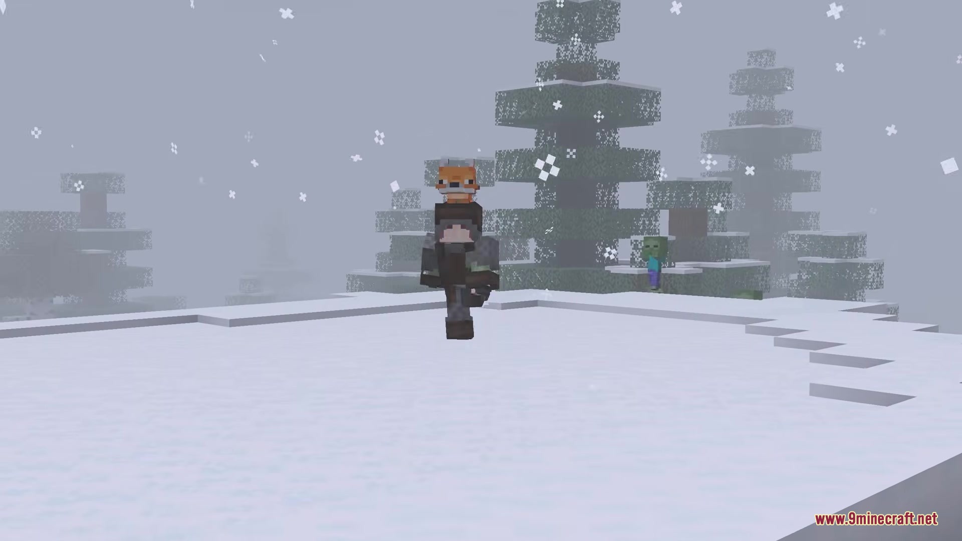 Sulfur Cubes Mod Screenshot 10 A player character with a fox on their head in a snowy biome