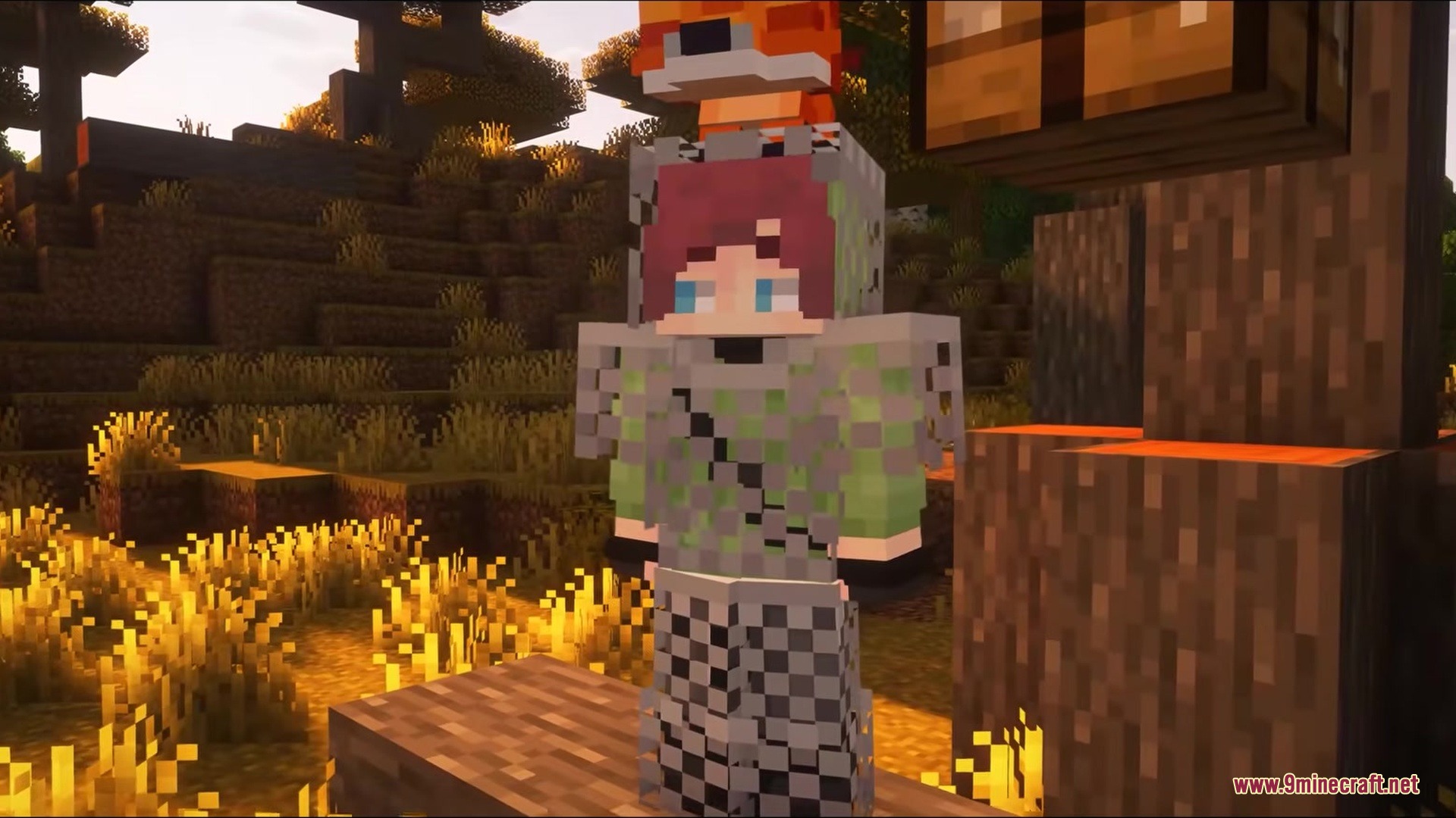 Sulfur Cubes Mod Screenshot 3 Minecraft character wearing chainmail armor with a fox on their head