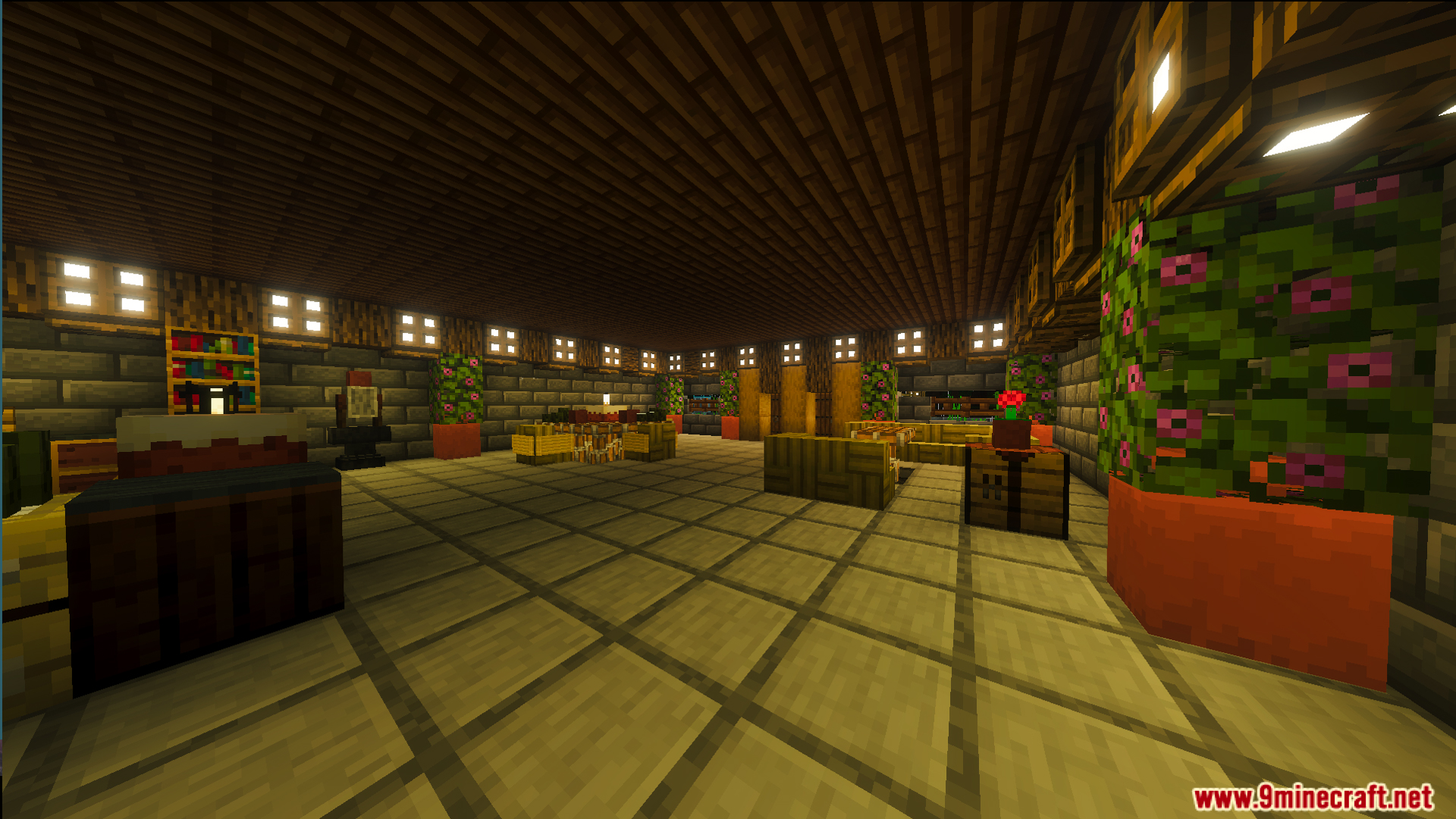 Survival Filo House 2 Map Screenshot 4 Large living area with flower pots and bookshelves inside the survival home
