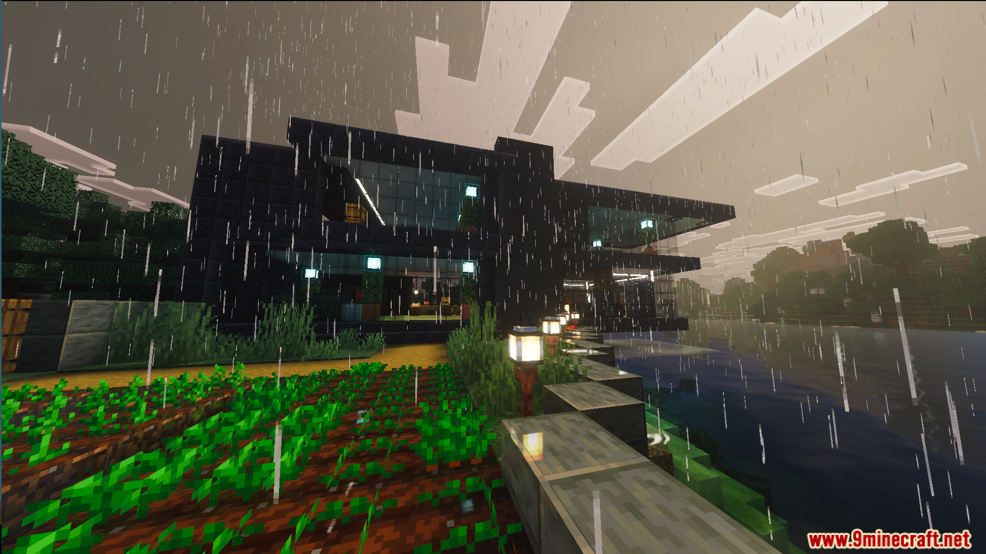 Survival Lakeside House 40 Map shows a modern black home by a lake