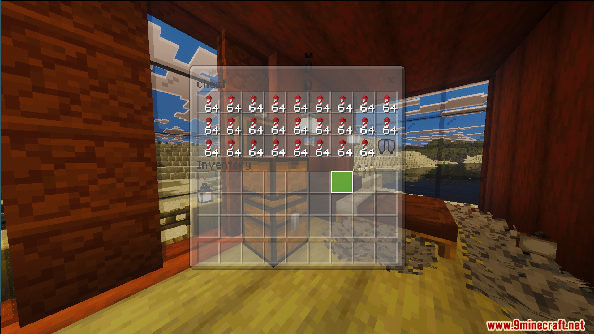 Survival Modern Flat House 39 Map Screenshot 1 An open chest interface filled with stacks of redstone inside a modern home