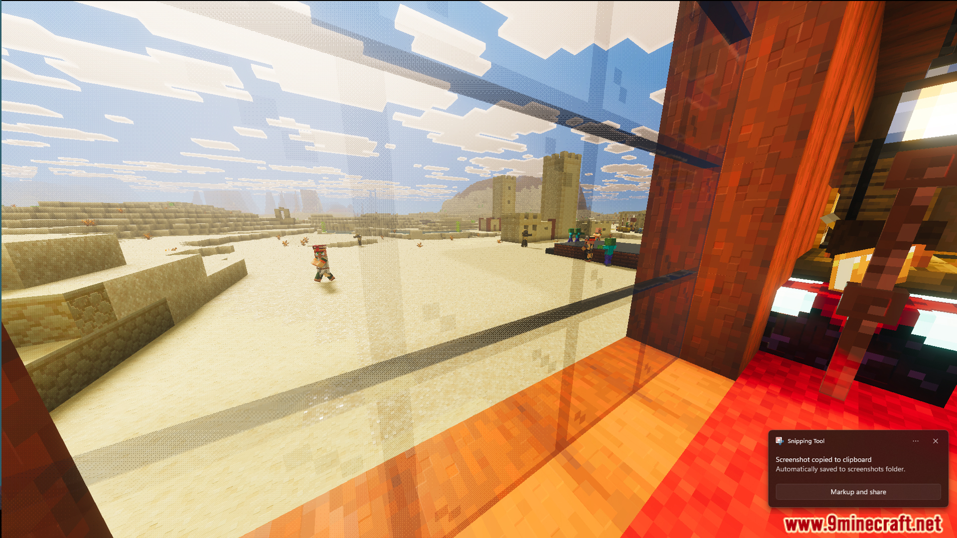 Survival Modern Flat House 39 Map Screenshot 6 Looking through a glass window at a village in the desert biome