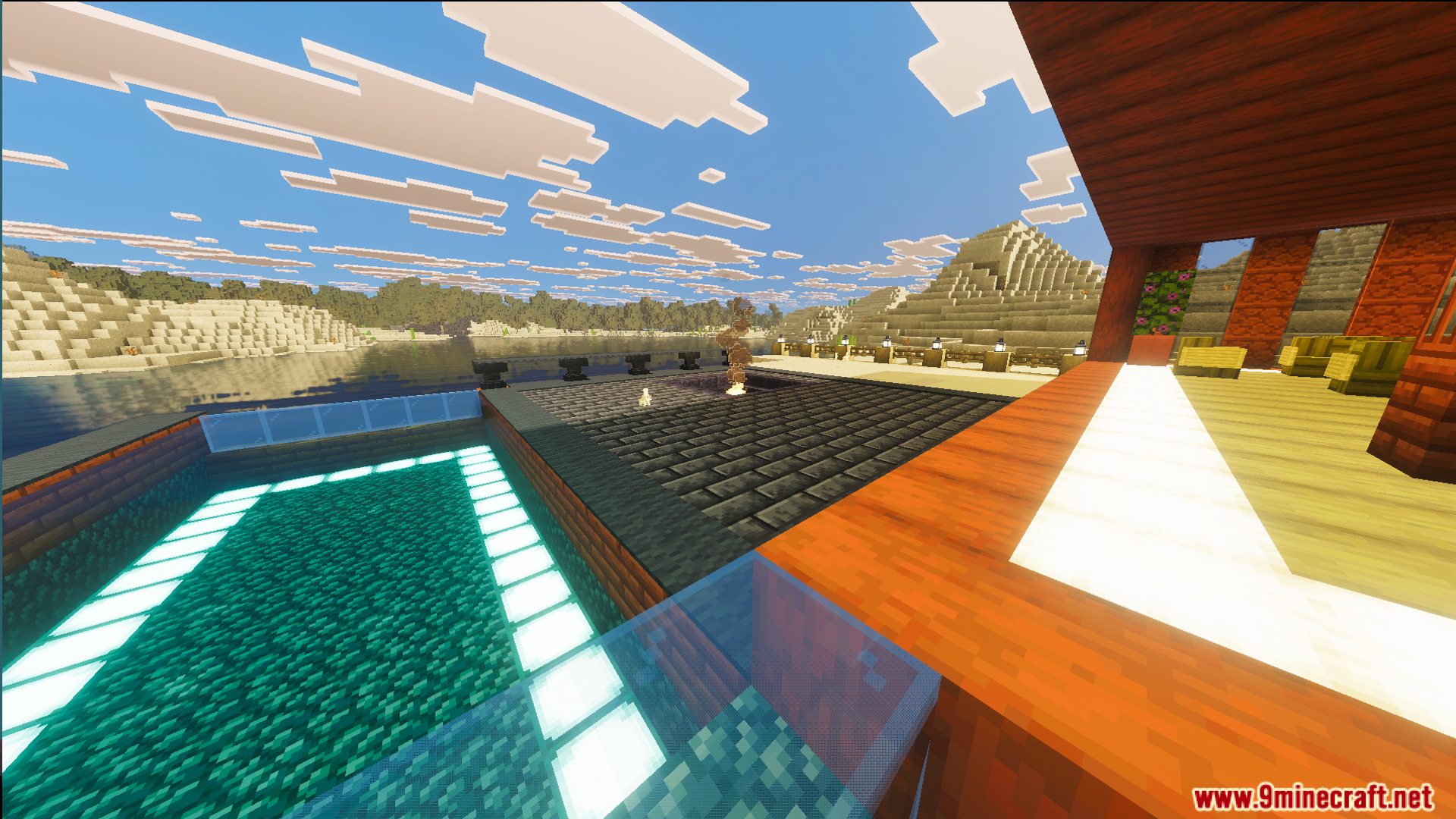 Survival Modern Flat House 39 Map Screenshot 9 Survival Modern Flat House 39 Map featuring a glowing swimming pool and desert