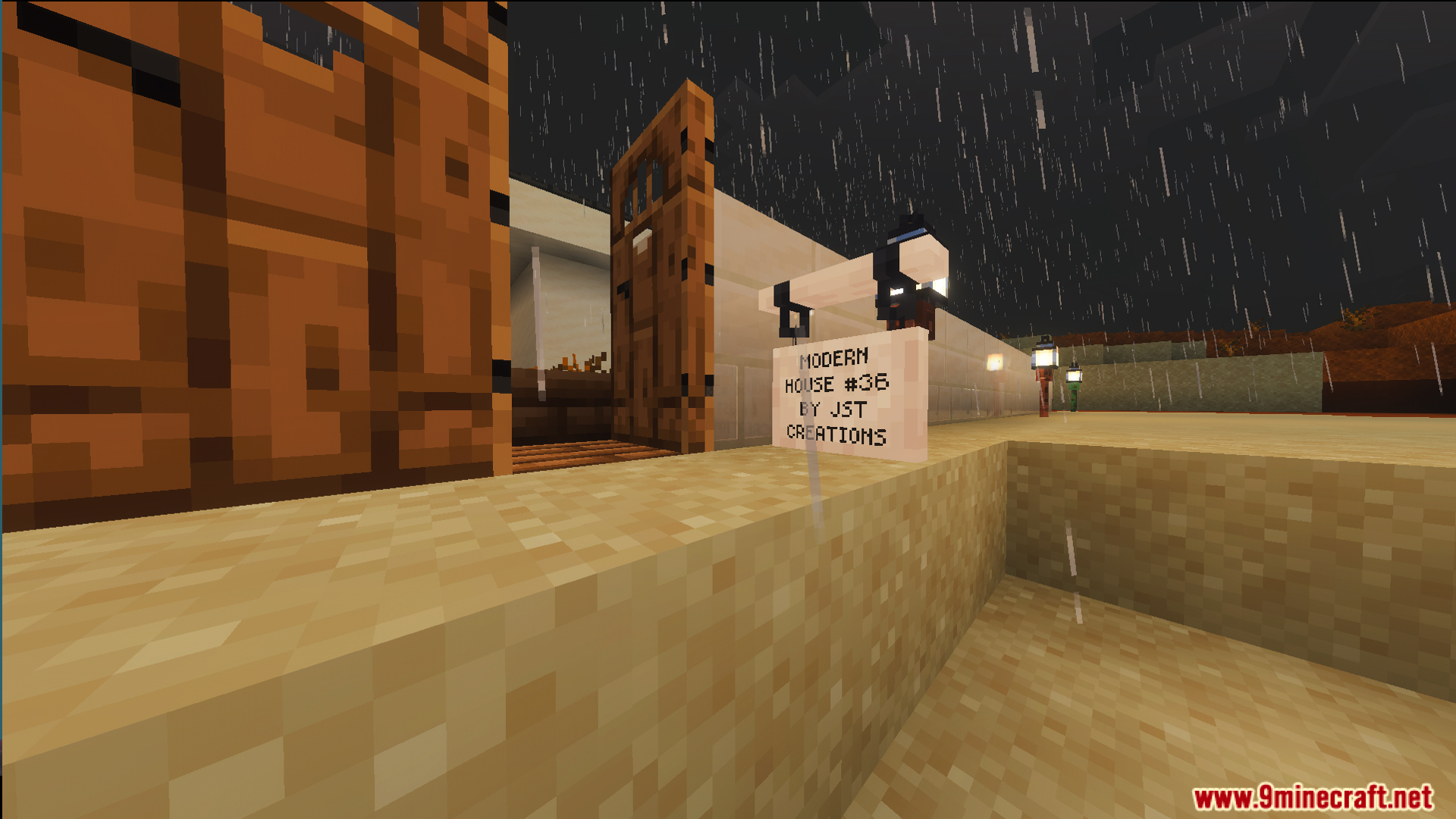 Survival Modern House 36 Map Screenshot 3 Sign marking the entrance of a modern house in a rainy desert biome
