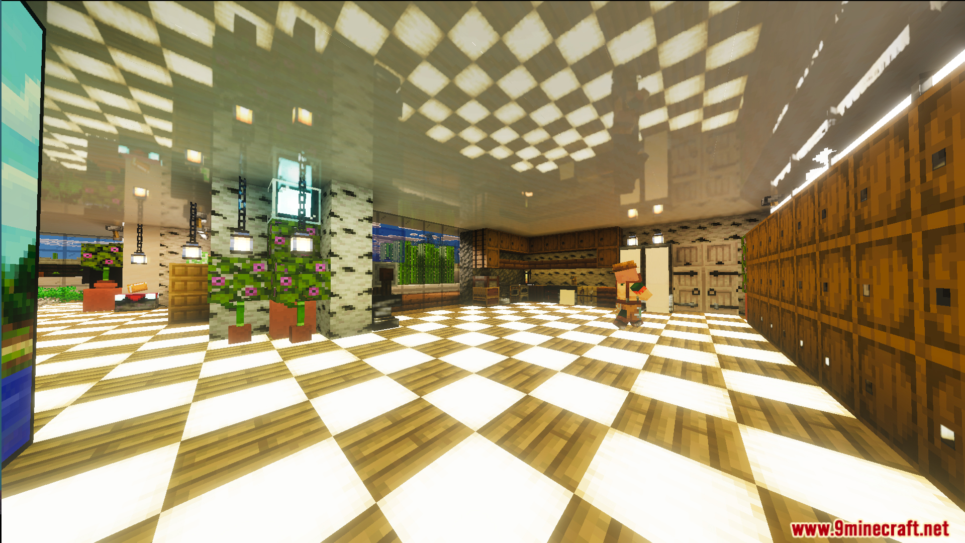 Survival Modern House 36 Map Screenshot 9 Survival Modern House Map featuring a kitchen with a glowing checkered floor