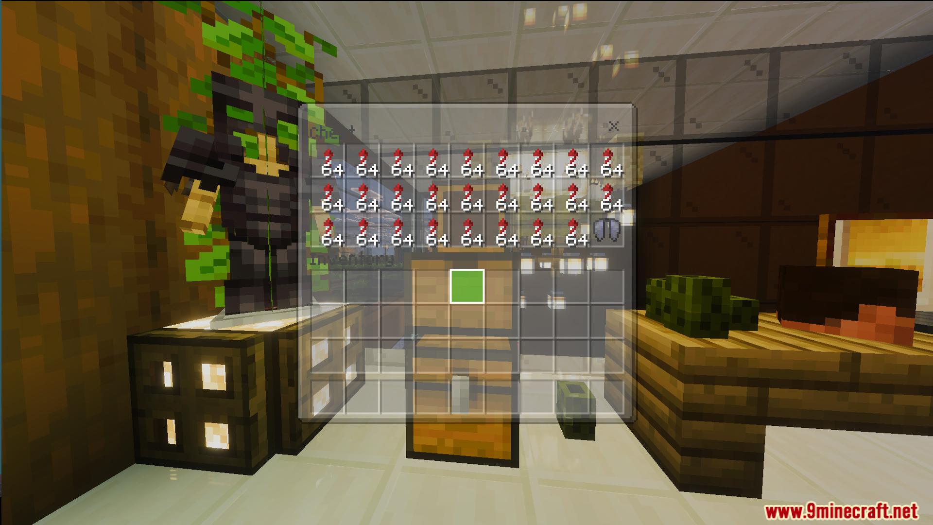 Open chest UI and armor stand inside the Survival Modern House map