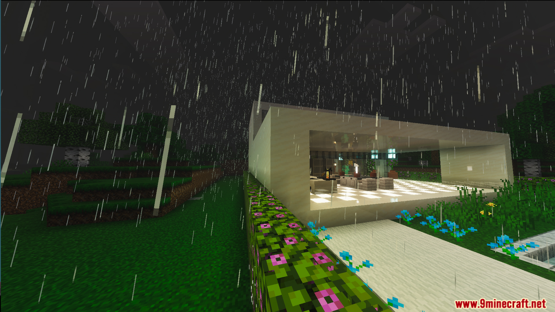 Survival Modern House 42 Map Screenshot 1 Modern white home in a green plains biome with an outdoor pool