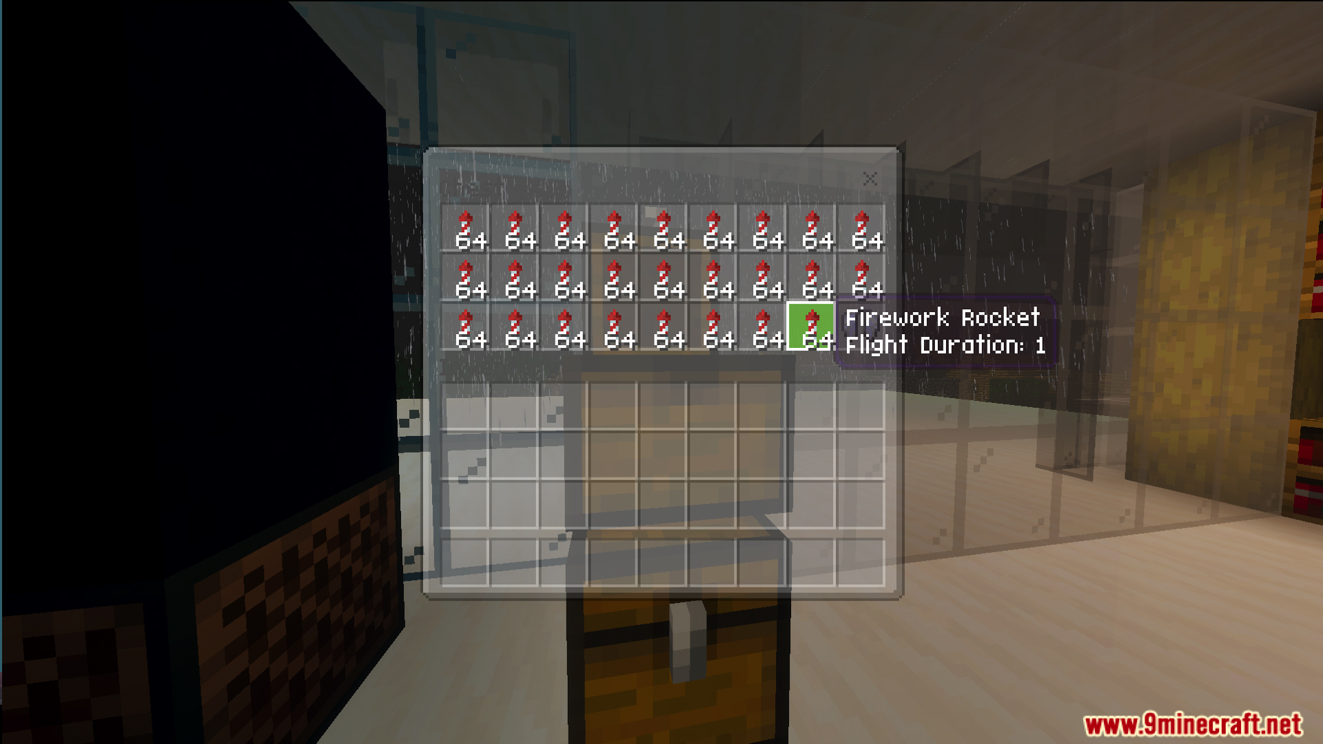 Survival Modern House 42 Map Screenshot 10 Chest inventory filled with stacks of firework rockets found inside the base