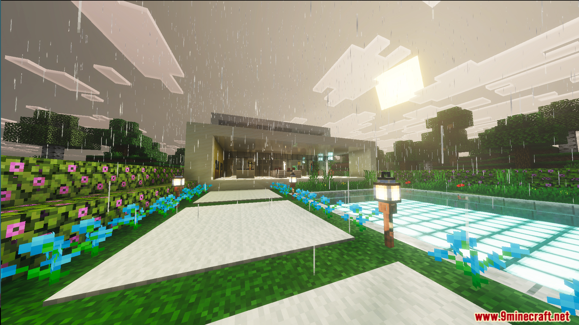 Survival Modern House 42 Map Screenshot 4 Survival Modern House 42 Map features a white home with a swimming pool
