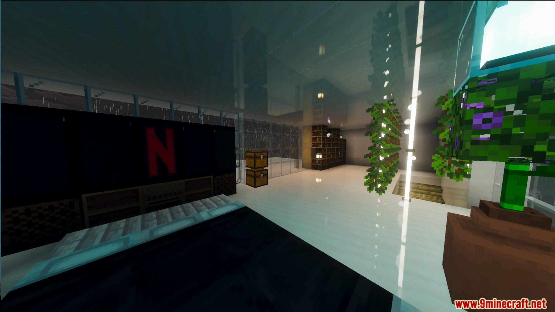 Survival Modern House 42 Map Screenshot 9 Survival Modern House Map interior with a television and glowing floor tiles