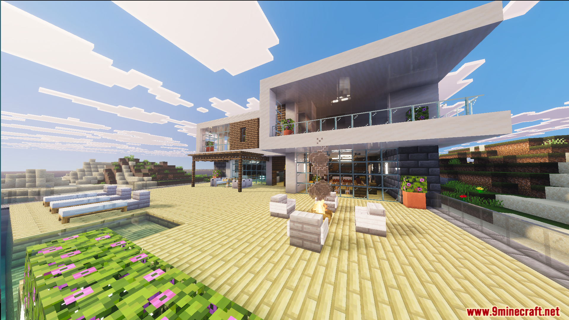 Survival Modern House 84 Map features a luxury villa with a scenic view