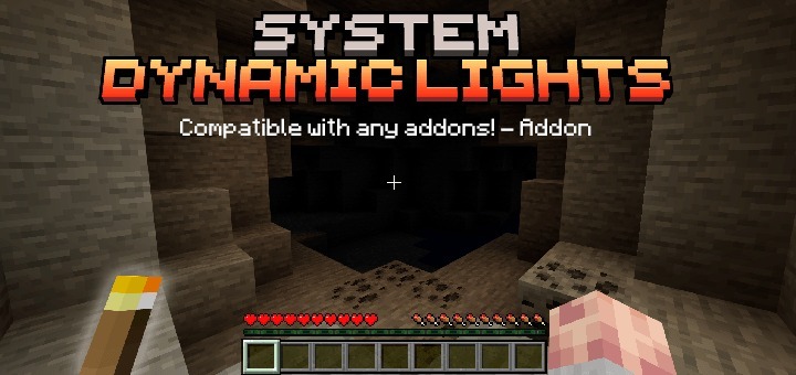 System Dynamic Light Addon Screenshot 2 Player holding a torch to illuminate a dark cave without placing any blocks