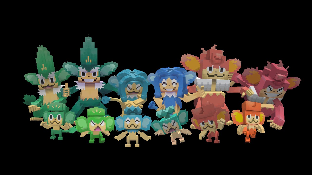 T Dmon Data Pack Screenshot 3 A group of colorful elemental monkeys and their evolutions standing together