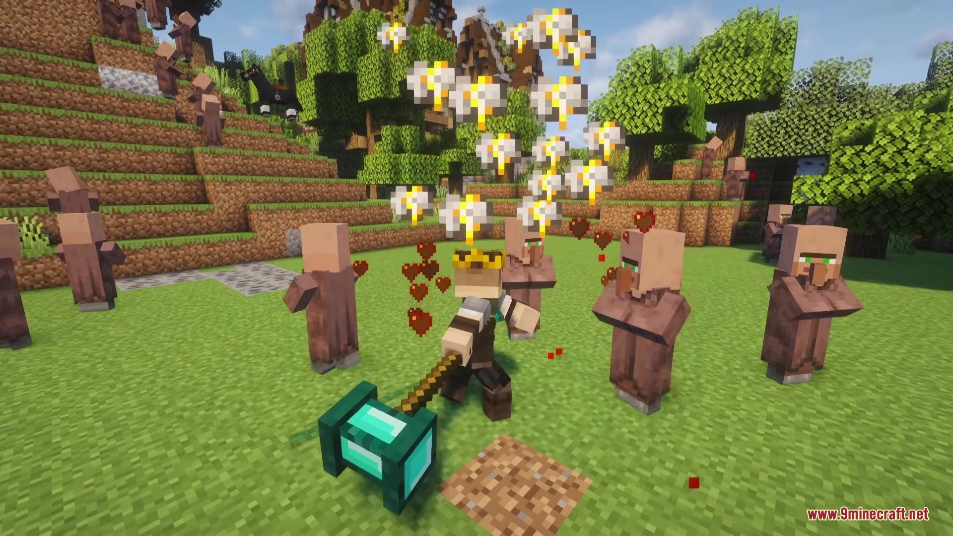 TKVM Weapons Mod Screenshot 6 A player swings a powerful Starite maul while surrounded by many villagers