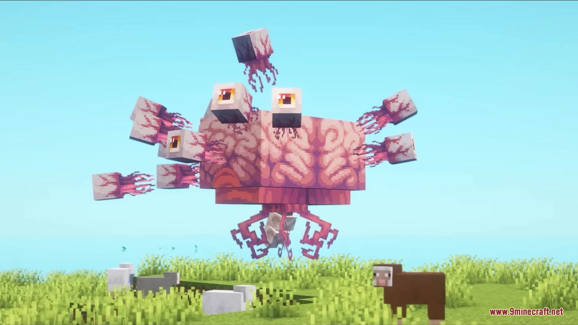 The Brain of Cthulhu boss surrounded by floating eyes in a field