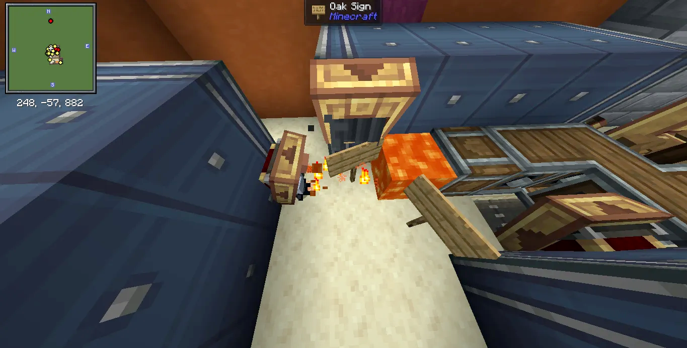 Overhead view of machinery using lava and encased fans with oak signs