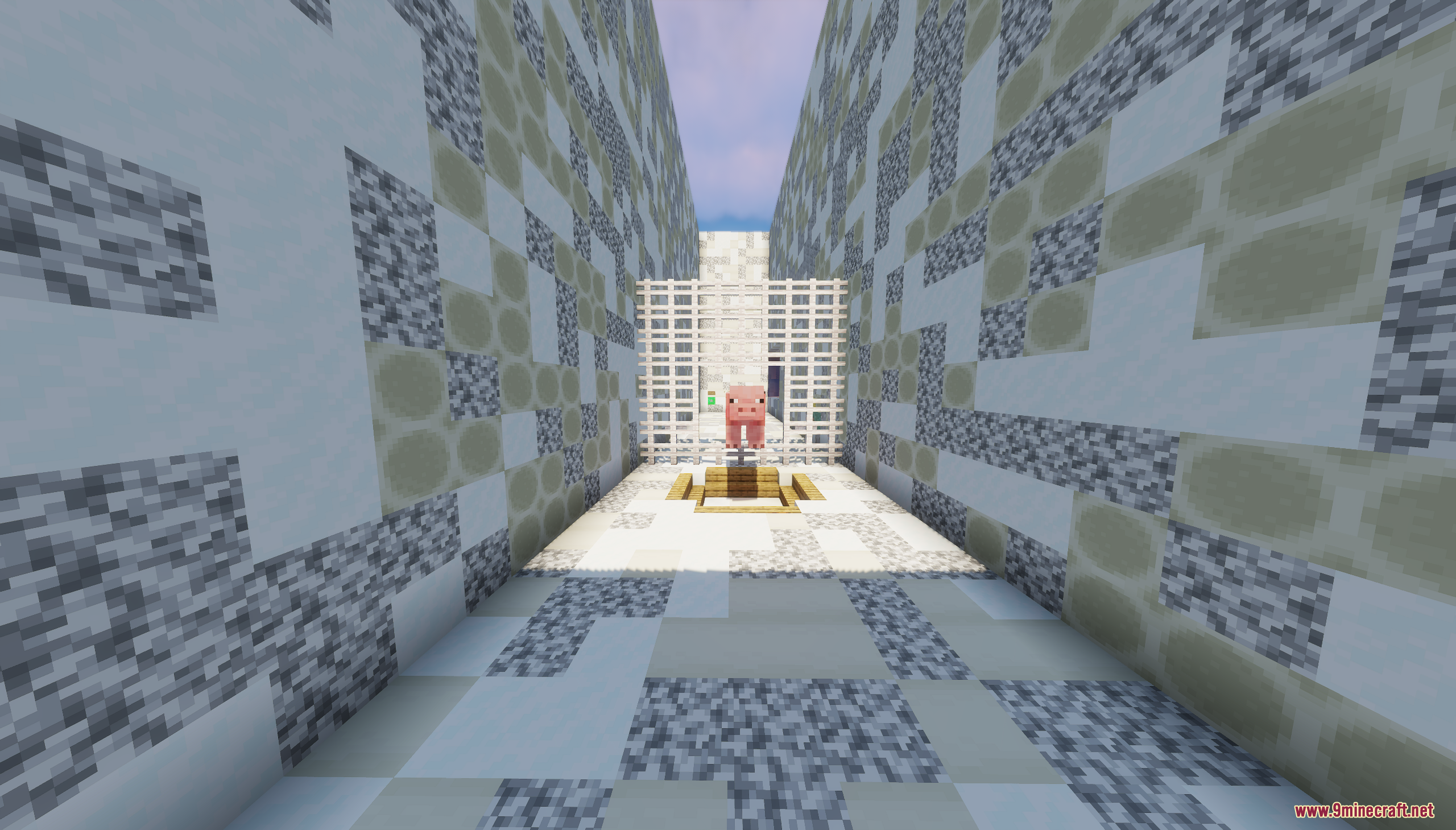 The Ashen Wastes Map Screenshot 2 A pig stands behind a white fence in a narrow stone walled alleyway