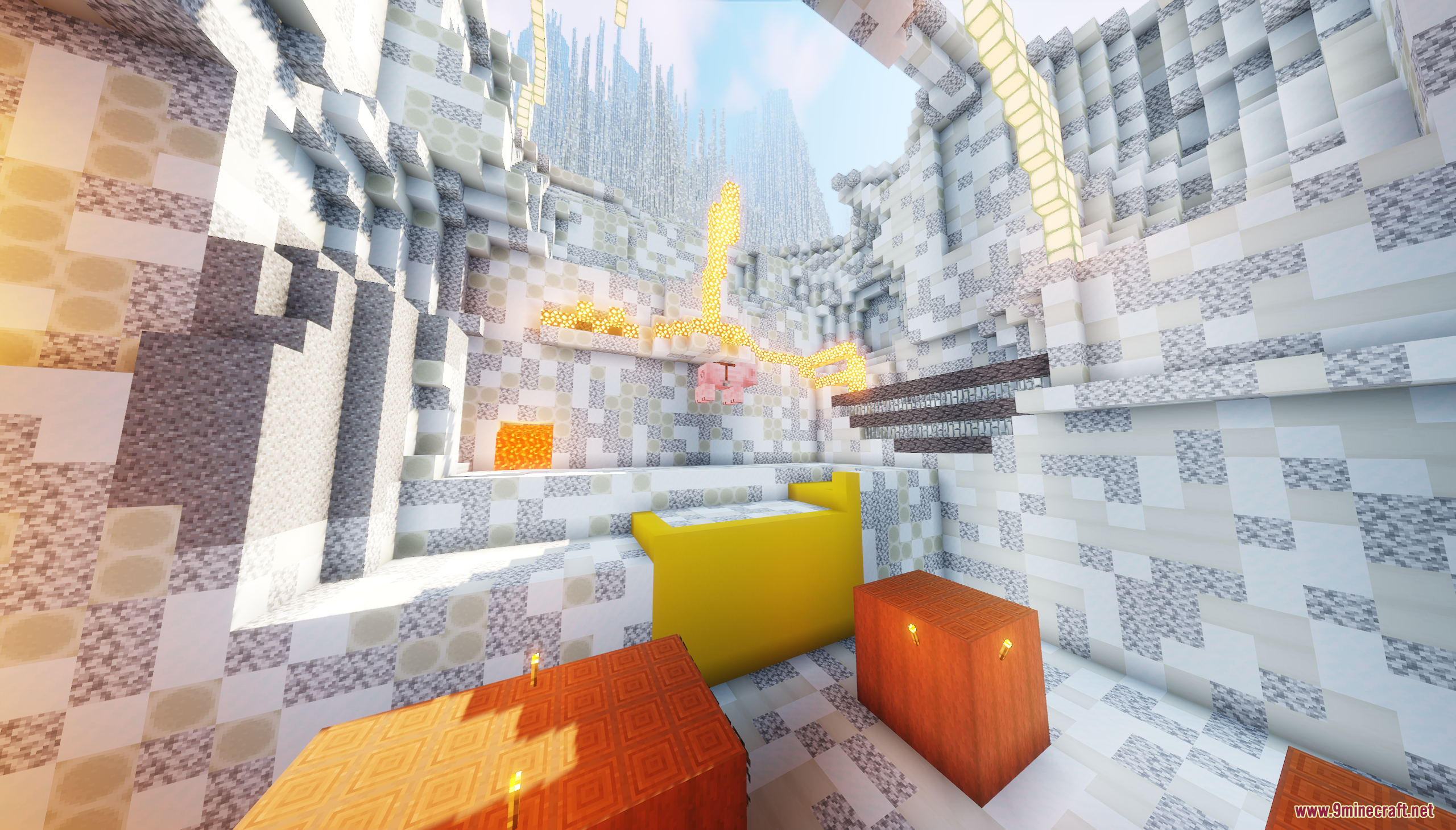 The Ashen Wastes Map Screenshot 6 A bright outdoor area with white stone walls and a distant lava waterfall