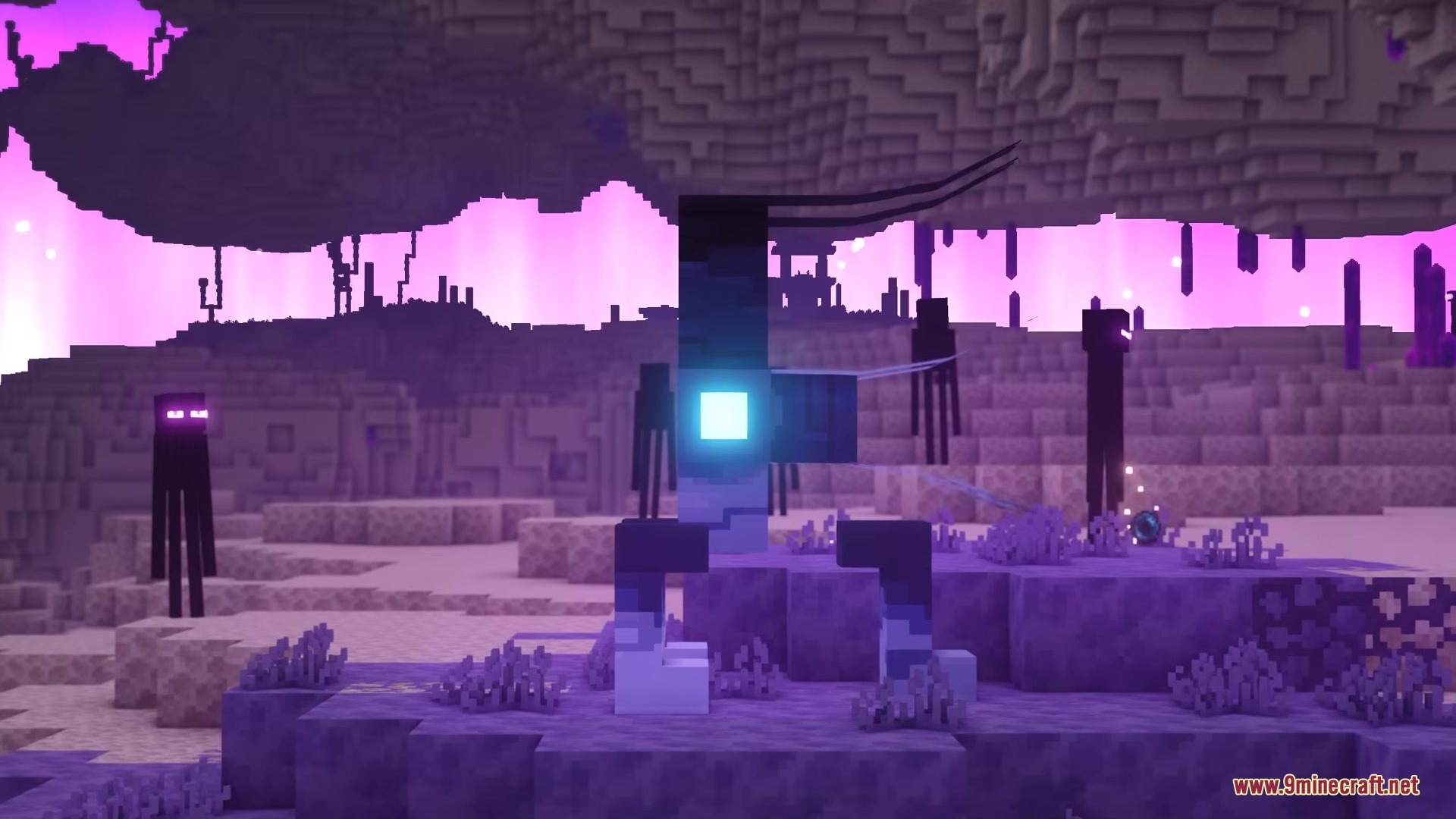 The Beyond Mod Screenshot 13 A tall dark creature with a glowing eye stands in the purple End
