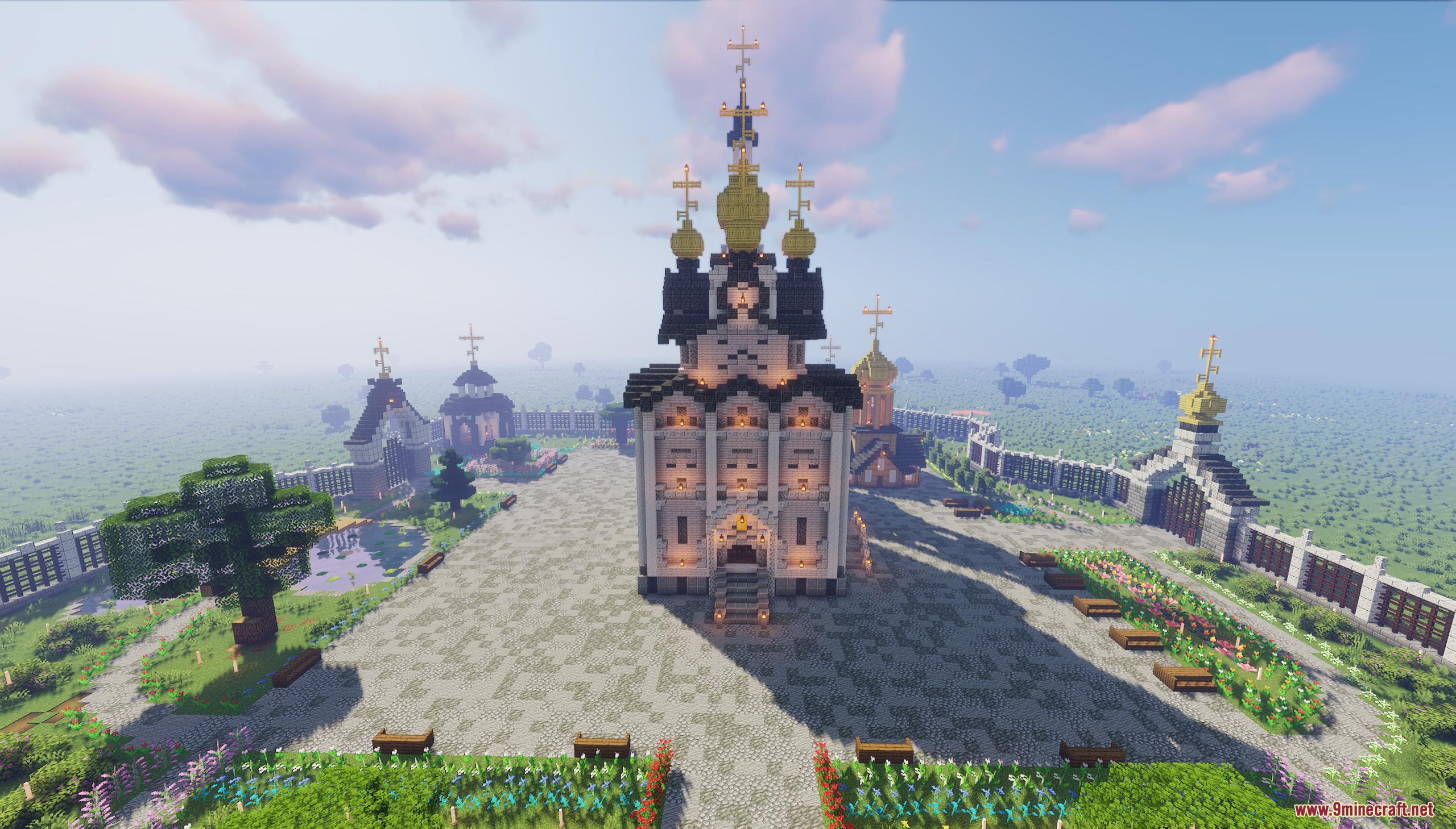 The Cerkov Map showcases a grand Orthodox church with golden onion domes