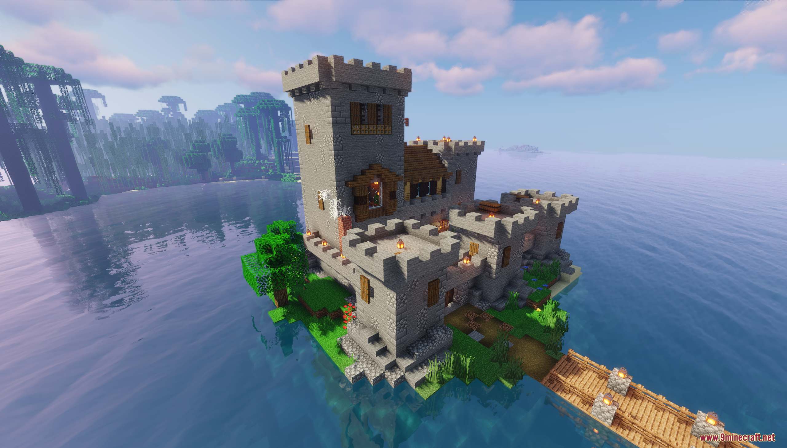 The Island Castle Map Screenshot 2 Aerial view of a large stone fortress situated on a small green island