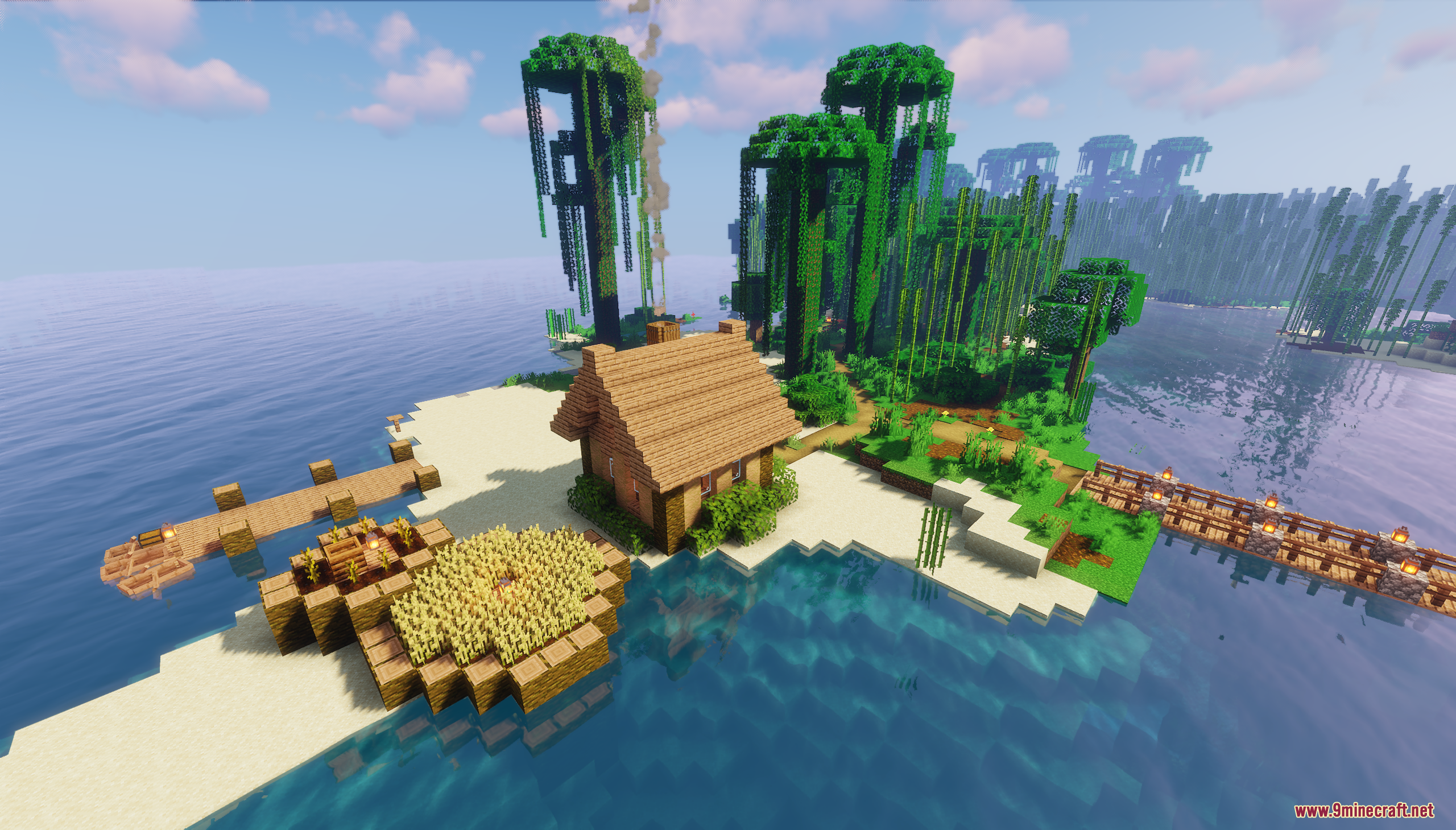 The Island Castle Map Screenshot 3 Small wooden house and wheat farm on a sandy tropical island