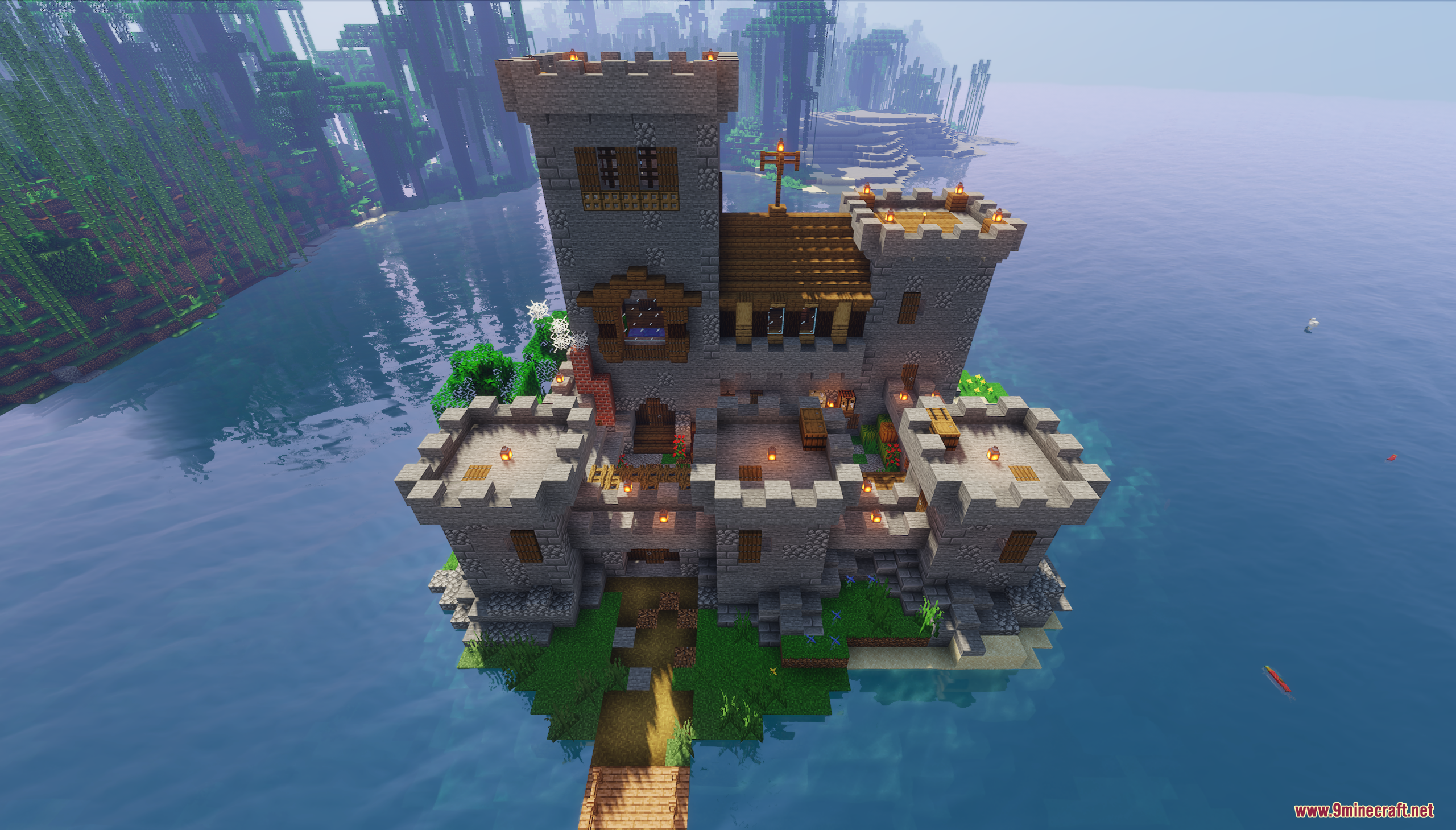 The Island Castle Map Screenshot 6 Aerial view of a large stone medieval fortress on a small island
