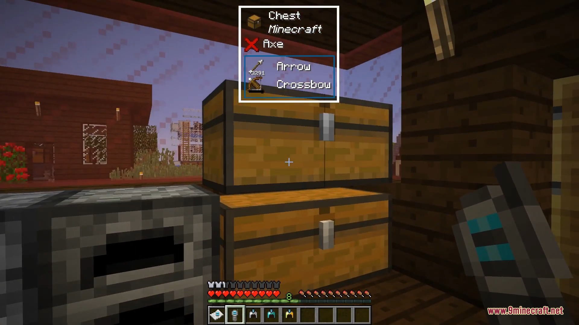 The One Probe 9minecraft Mod Screenshot 11 Player viewing the contents of a wooden chest using a HUD overlay