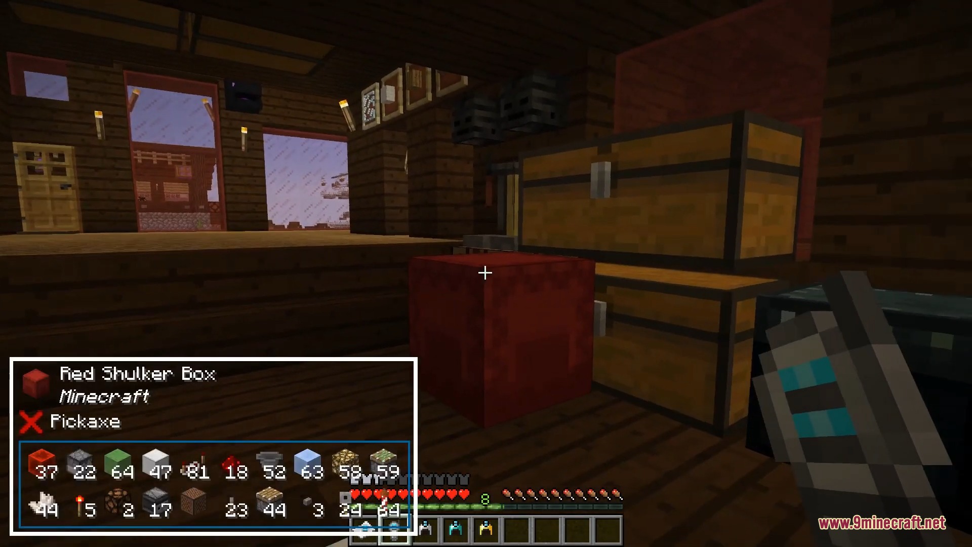 The One Probe 9minecraft Mod Screenshot 12 The One Probe showing items inside a red shulker box in Minecraft