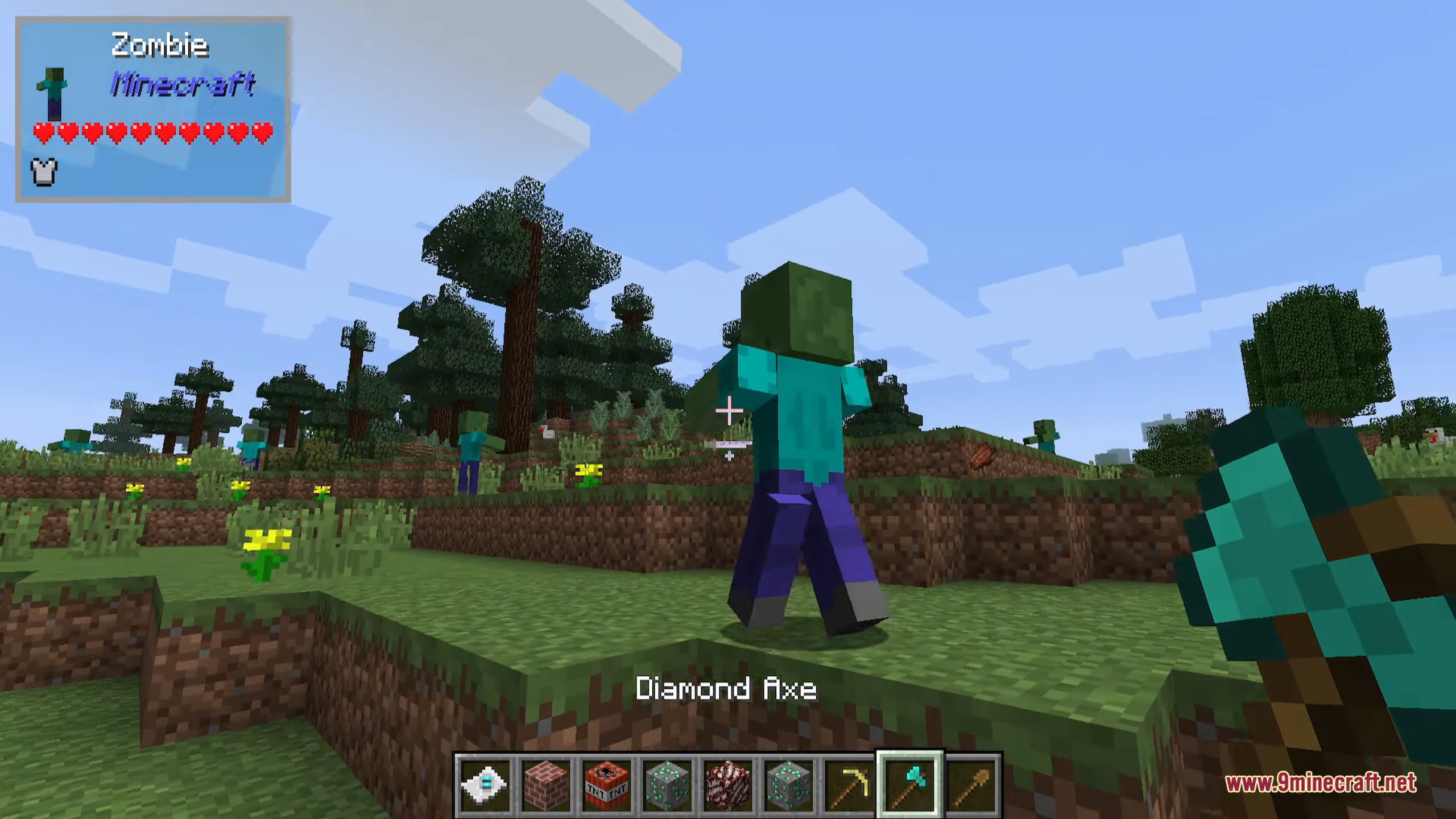 The One Probe 9minecraft Mod Screenshot 4 A player views the health and entity information of a nearby zombie