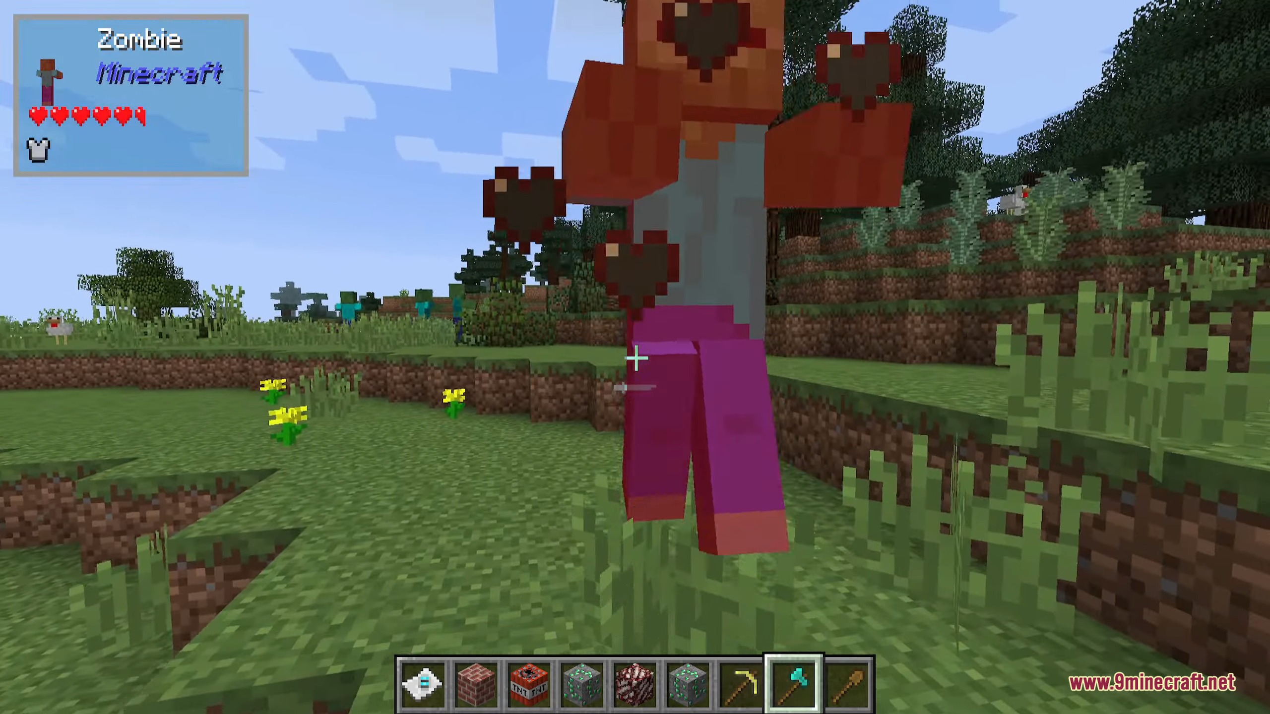 The One Probe 9minecraft Mod Screenshot 6 A zombie with black heart particles and a detailed health overlay