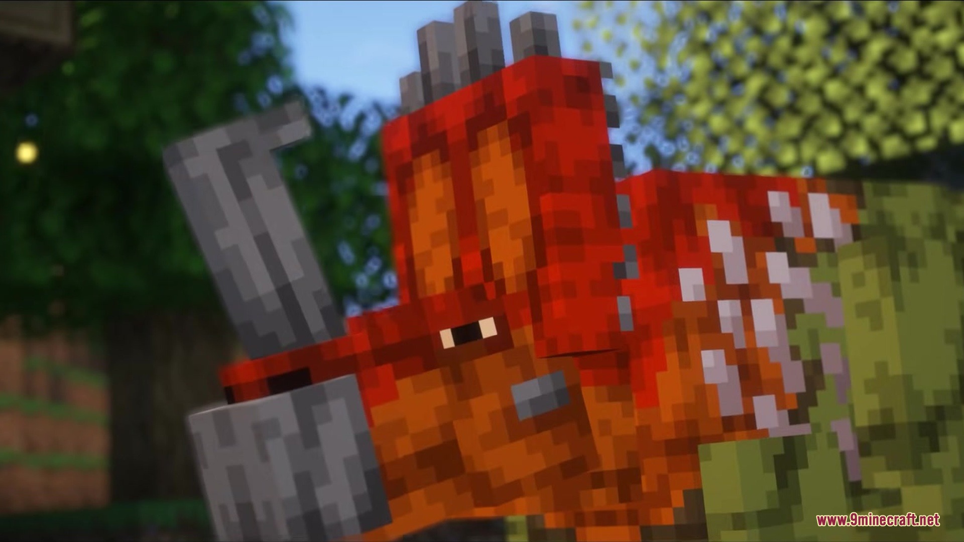 The Past Ages REWORK Mod Screenshot 7 A red and brown blocky Kentrosaurus dinosaur standing in a lush green forest