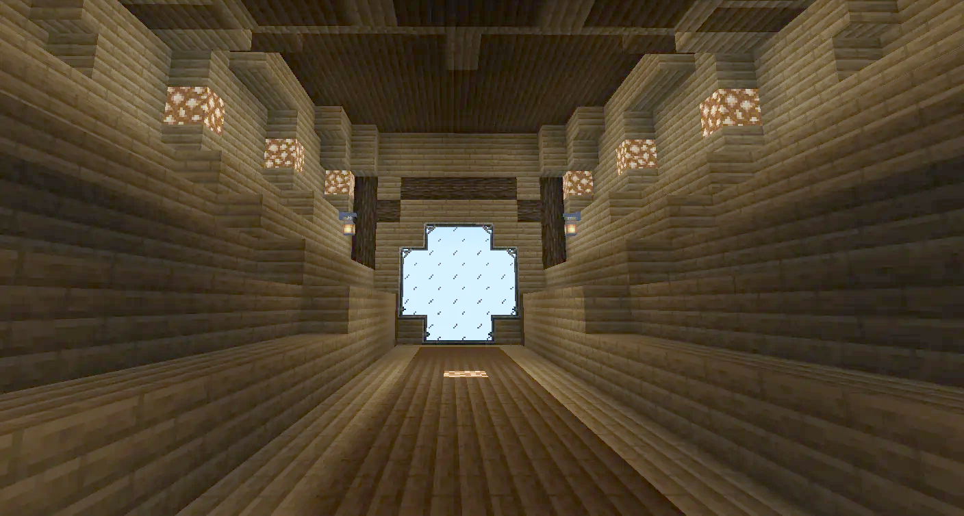 The PineWind Schematic Screenshots 1 Interior of The PineWind Schematic airship with glowstone lighting and cross window