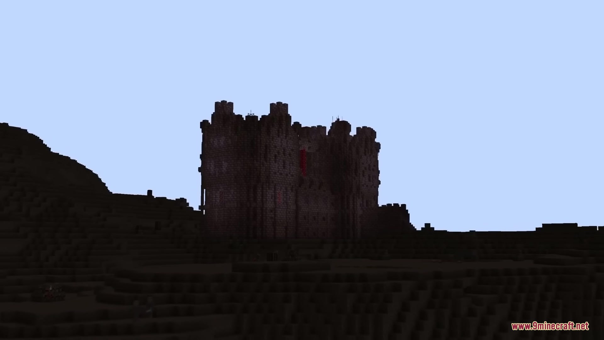 The Shadowlands Mod Screenshot 11 A massive dark castle from the Shadowlands mod stands against a clear sky