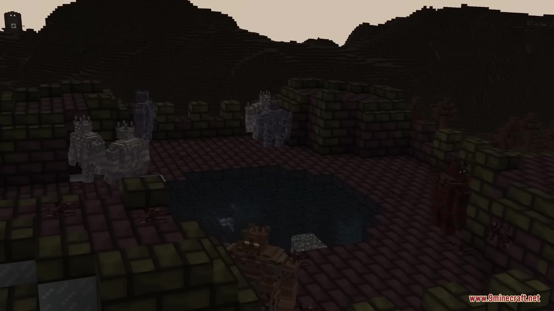 The Shadowlands Mod Screenshot 6 Stone golems stand guard around a dark pool inside a faded castle