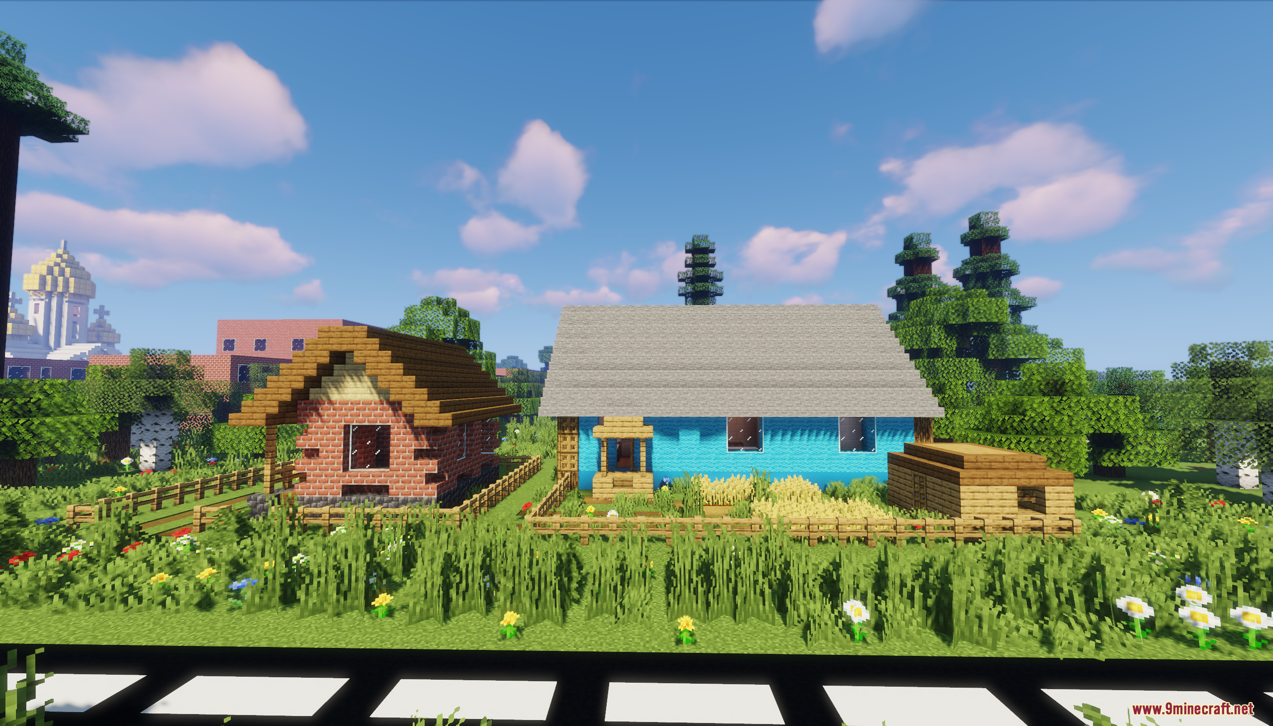 The Town of Mordovia Map Screenshot 1 Two houses in the Town of Mordovia Map with gardens and fences
