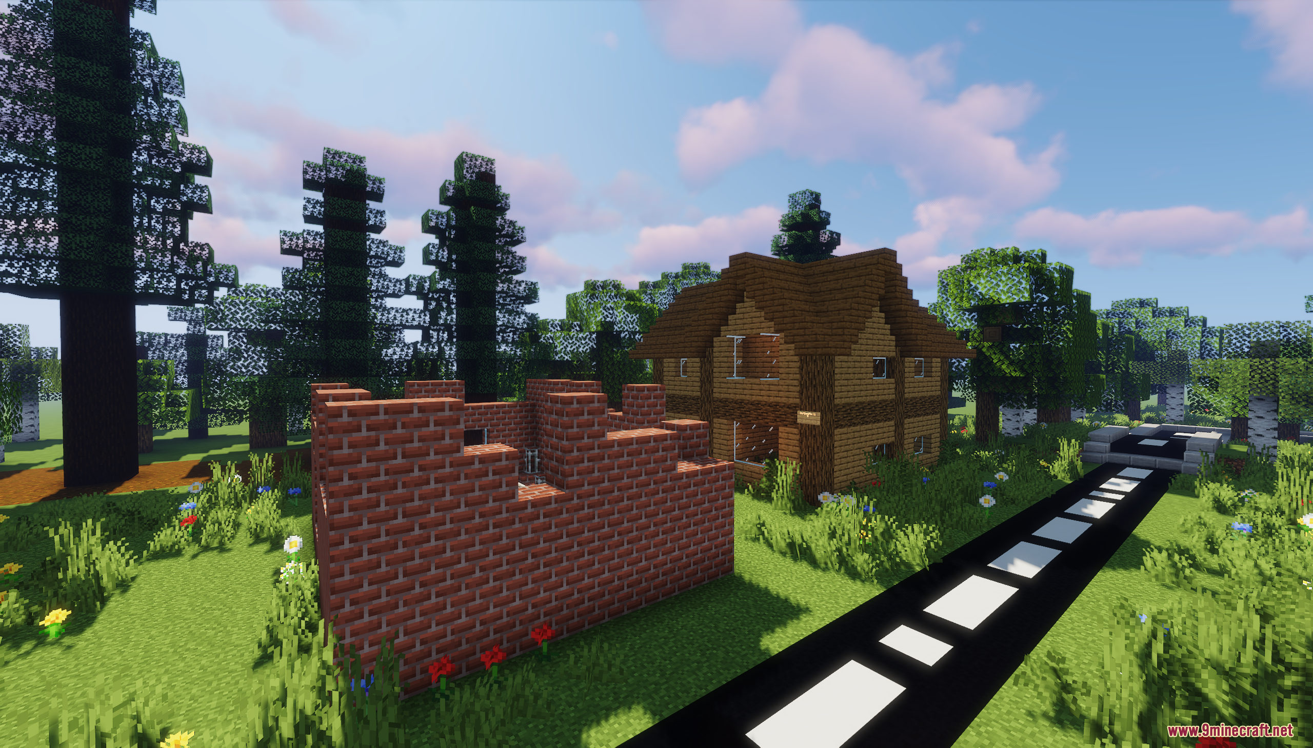 The Town of Mordovia Map Screenshot 3 A brick building under construction next to a wooden house in the forest