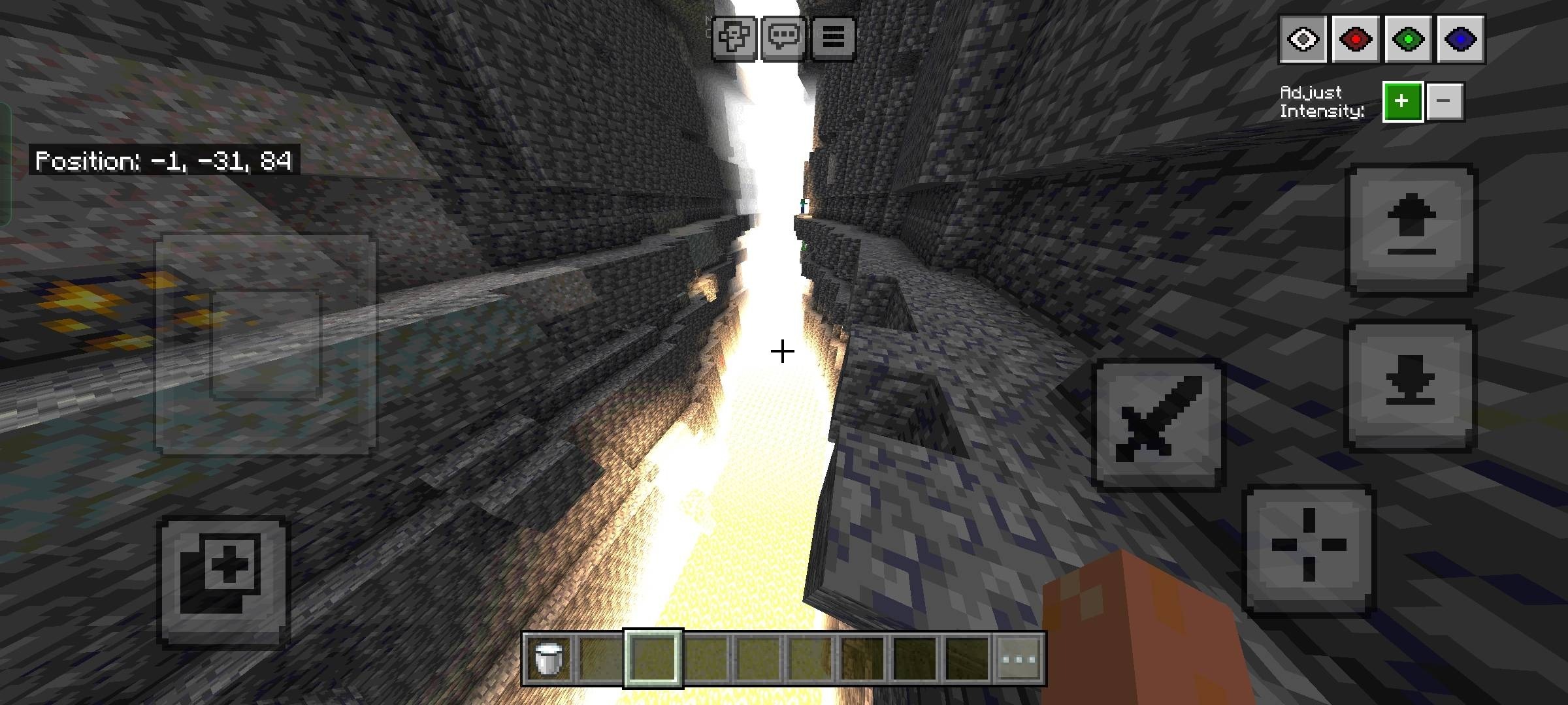 Toggle Night Vision Shader Screenshot 2 Bright shader effect illuminating a deep ravine for easier underground exploration