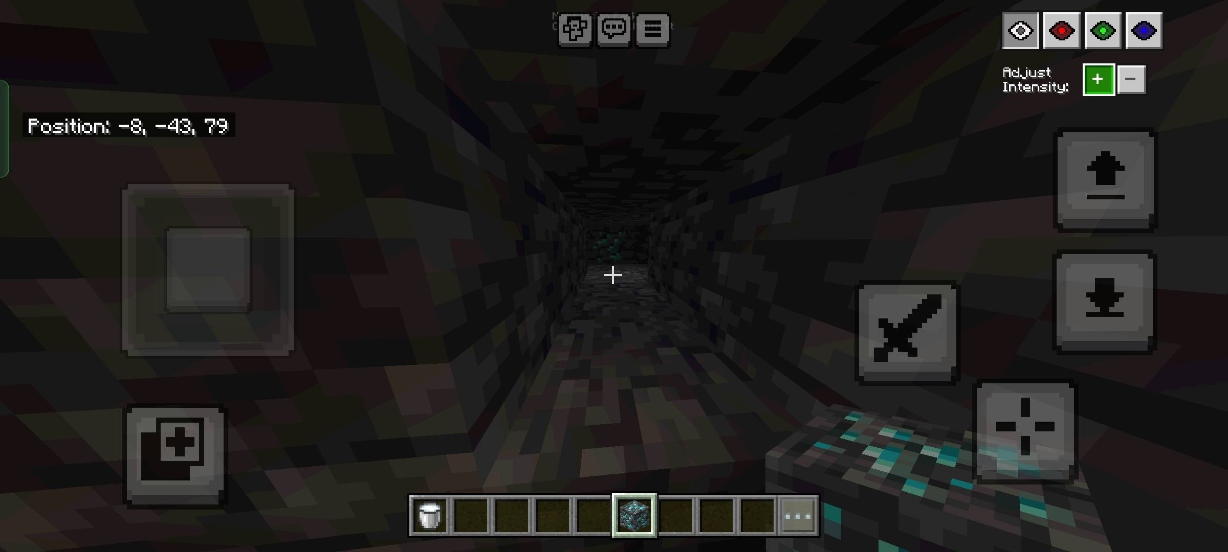 Toggle Night Vision Shader Screenshot 4 Minecraft player using a custom brightness menu to locate diamond ores underground