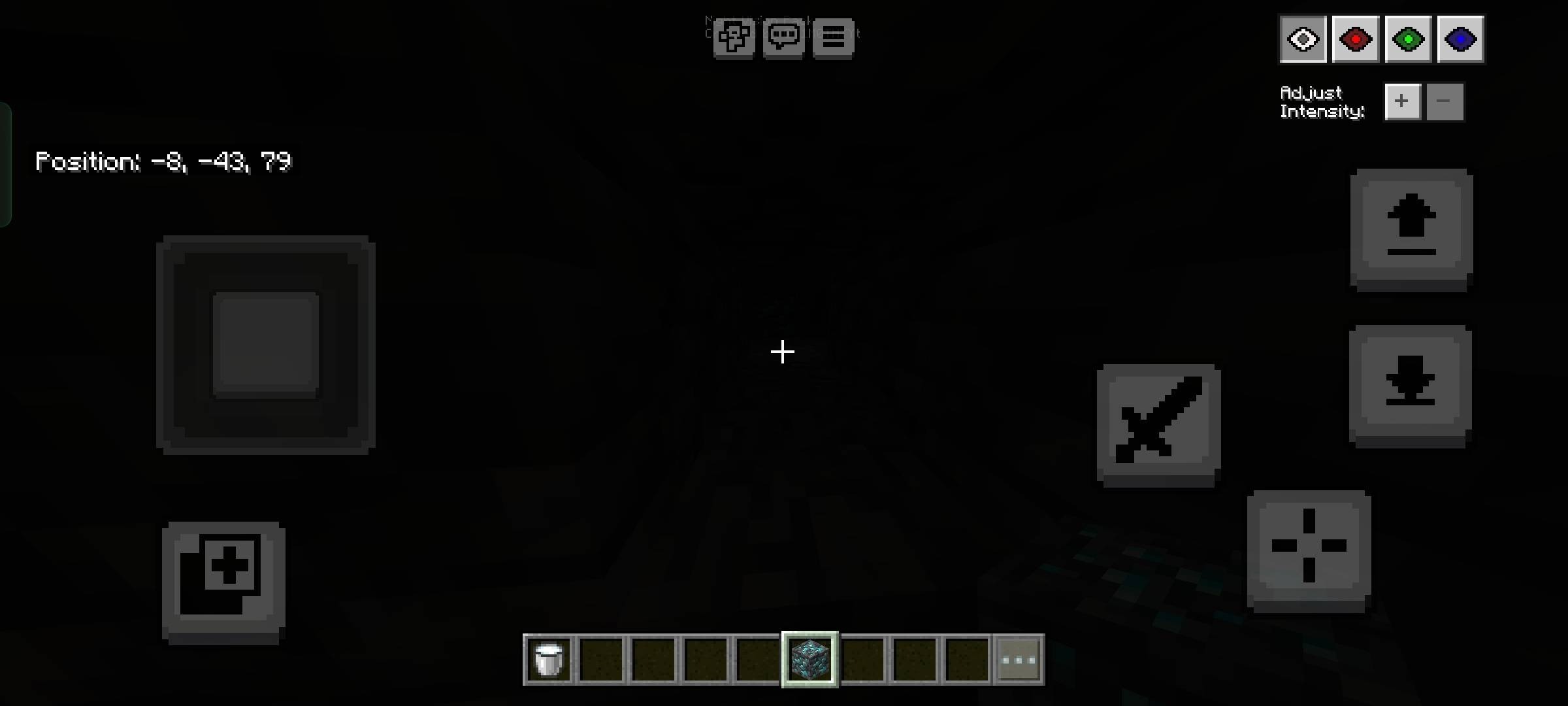 Toggle Night Vision Shader Screenshot 6 Adjusting screen brightness levels using the custom menu in a dark cave