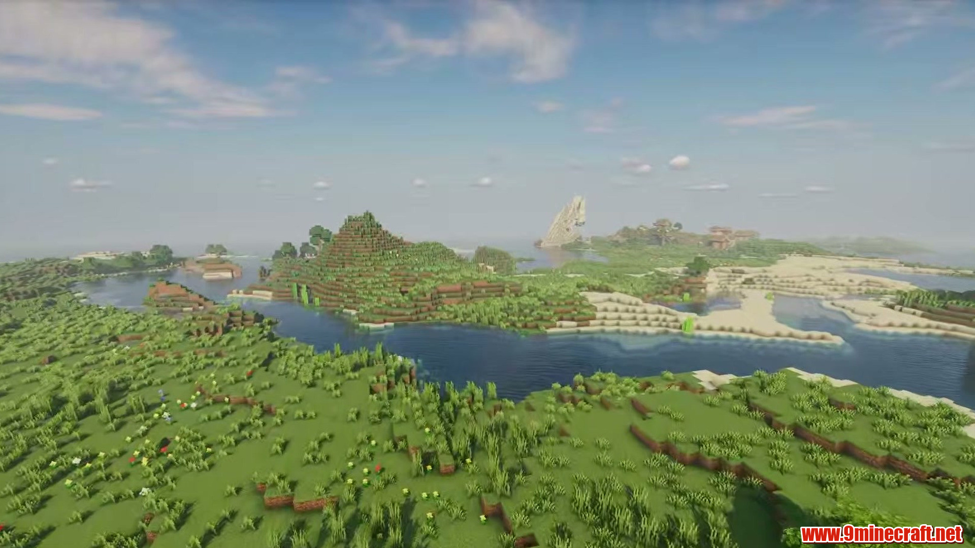 Wide flat grassland at spawn in Minecraft seed 6946230372454466892