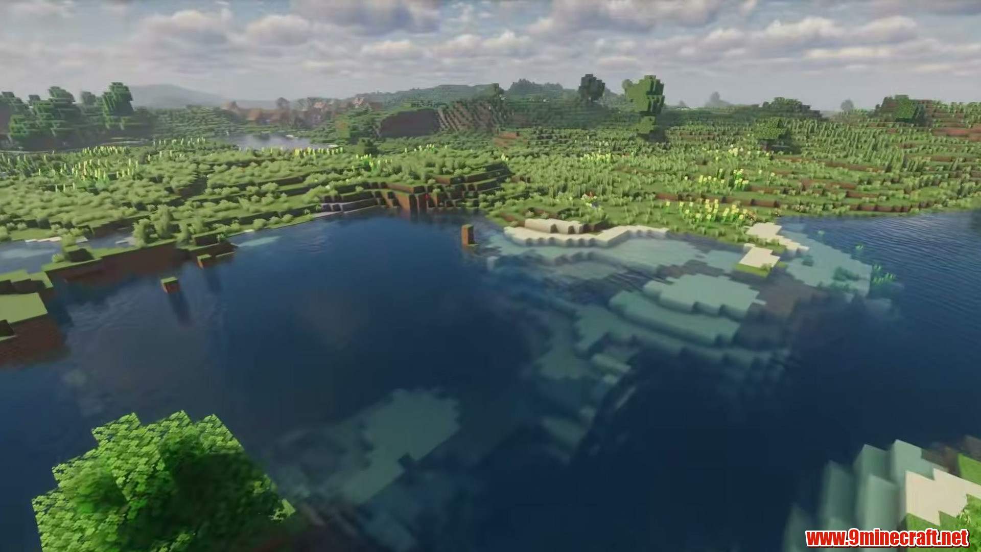 Calm lakes cutting the flat terrain