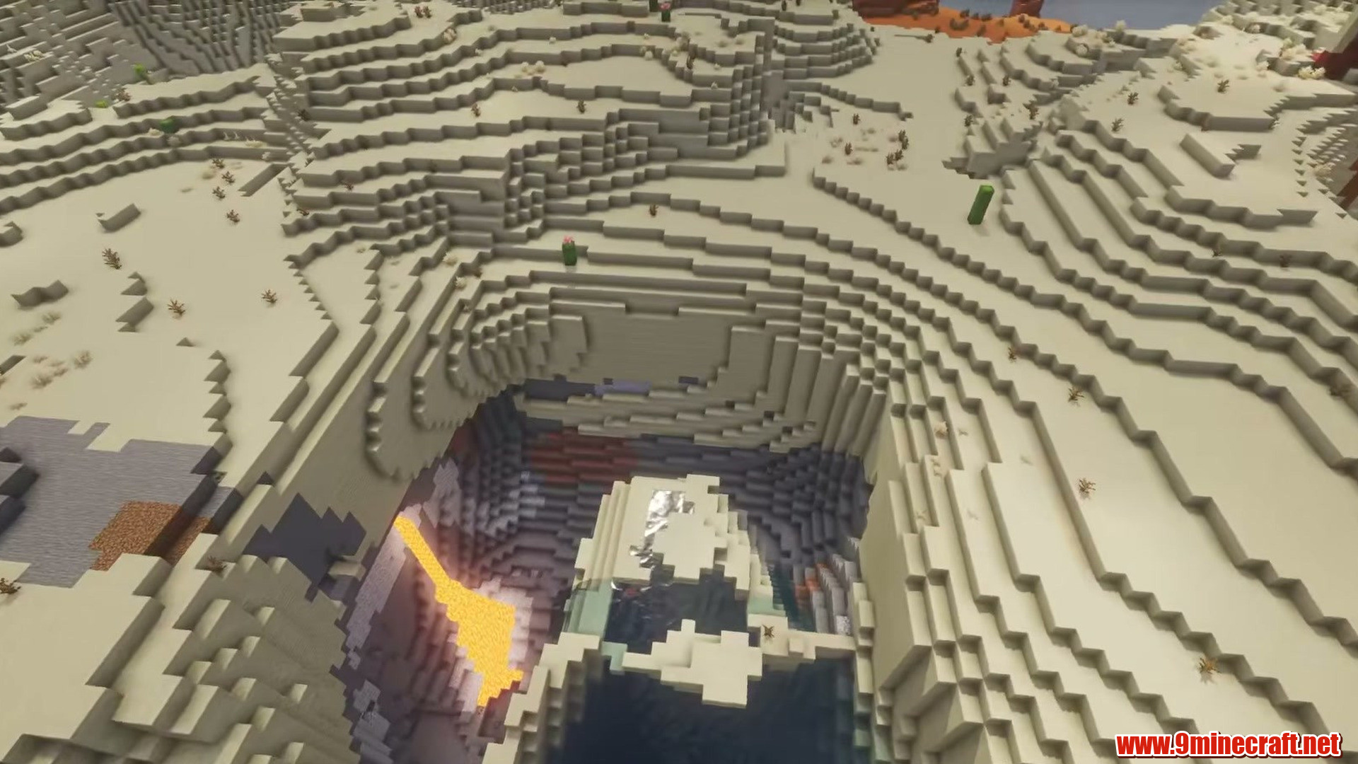 Desert shelf above a lava rim in Minecraft seed 1162170822981471885