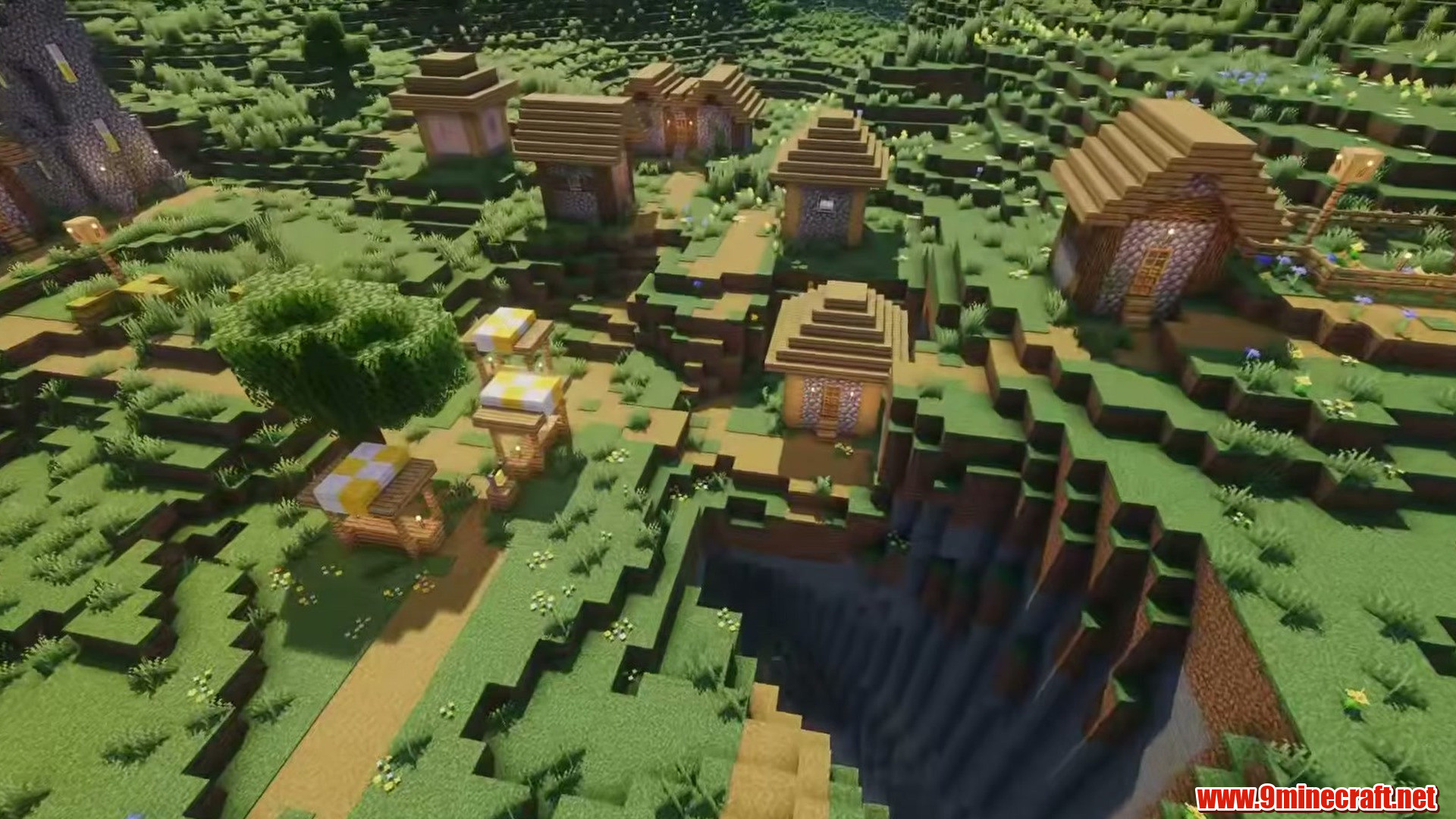 Village on a low hill over flat land in Minecraft seed 4736268581324492512
