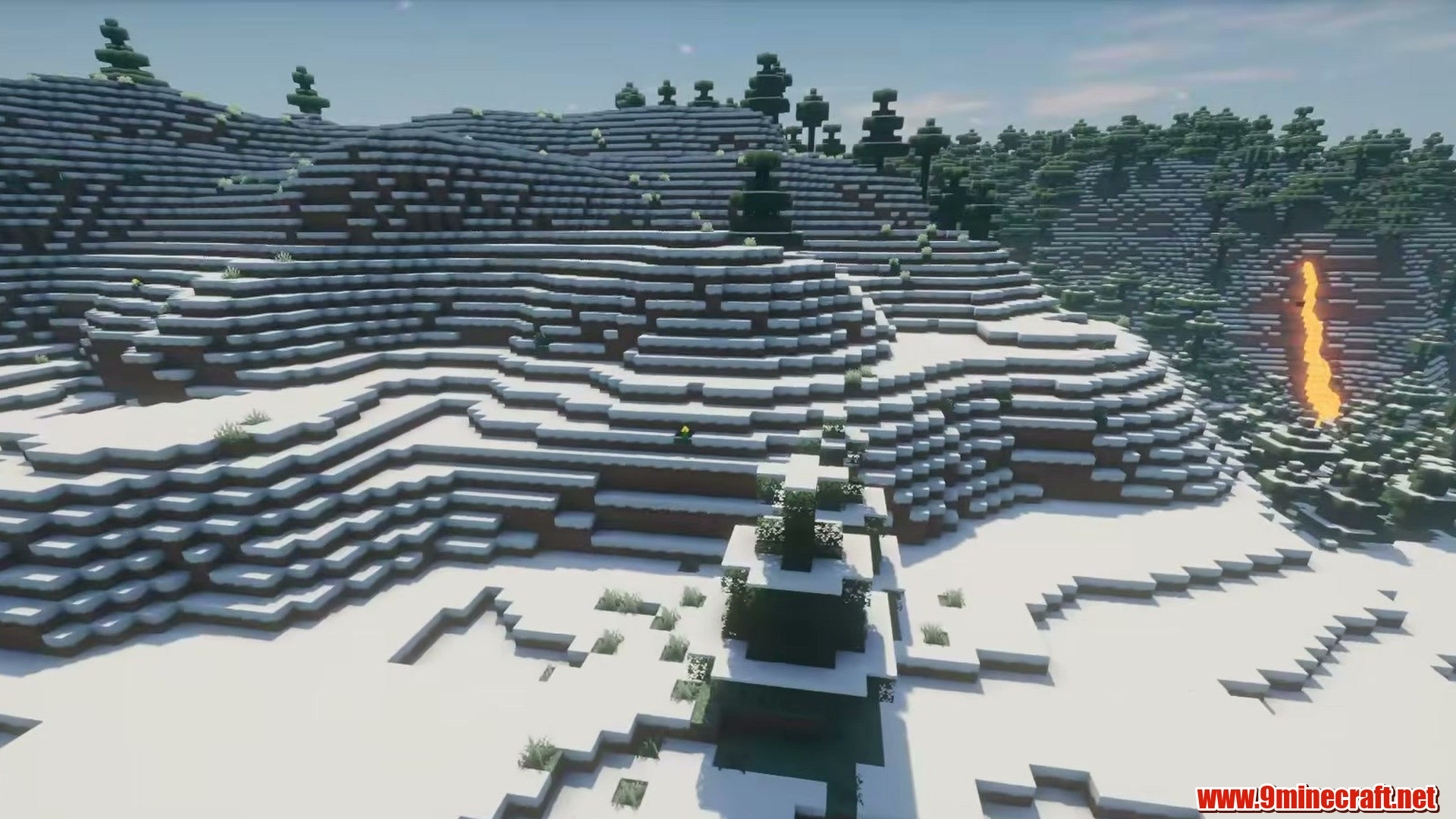 Flat snowfield at spawn in Minecraft seed 5914941395447794058